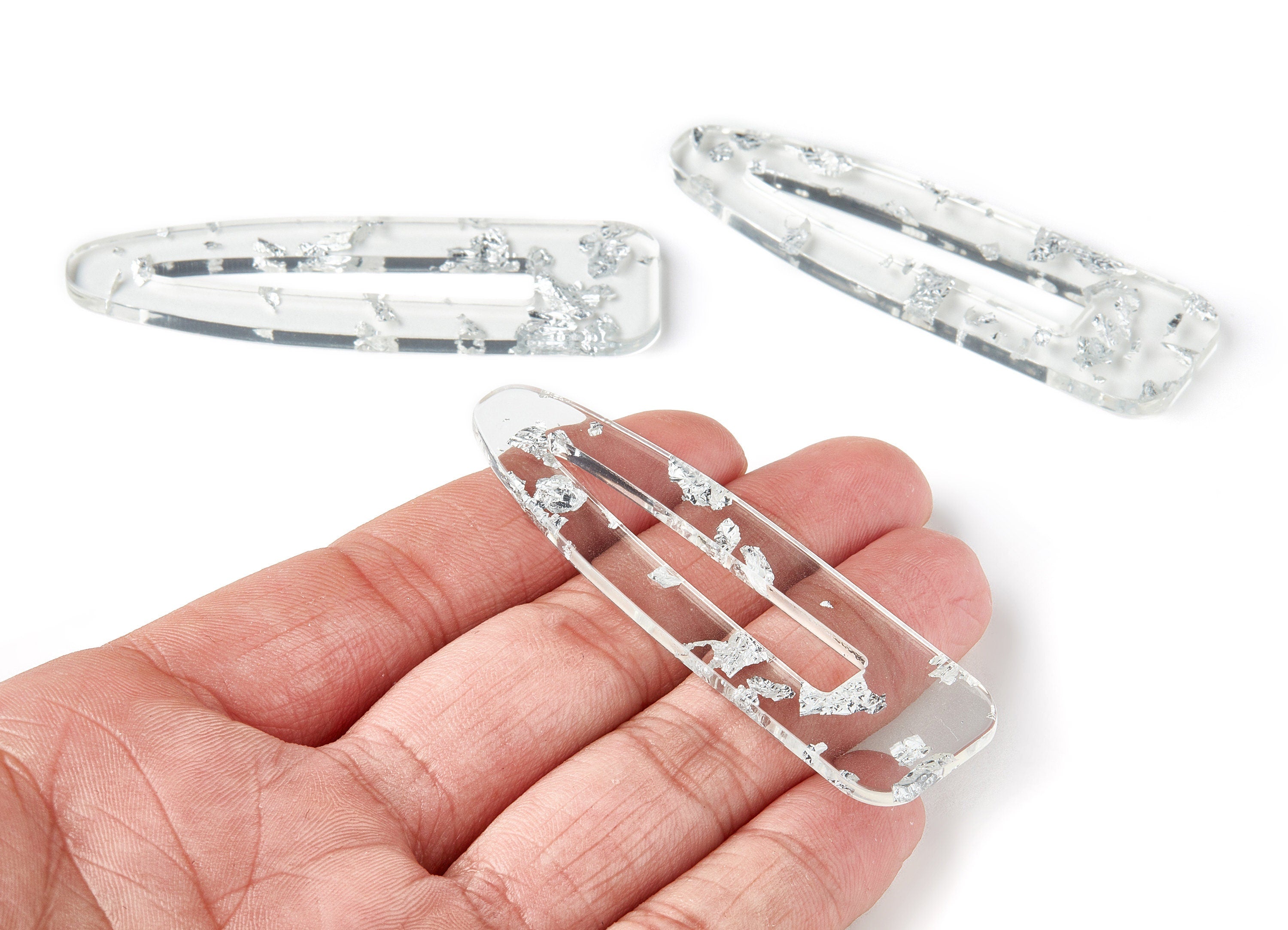 Acetate Acrylic Hair Barrette - Silver Foil & Confetti - Hair Clip - Color Code:A254 - 69.2x20.4x2.4mm - AC1546-A254 - DOMEDBAZAAR