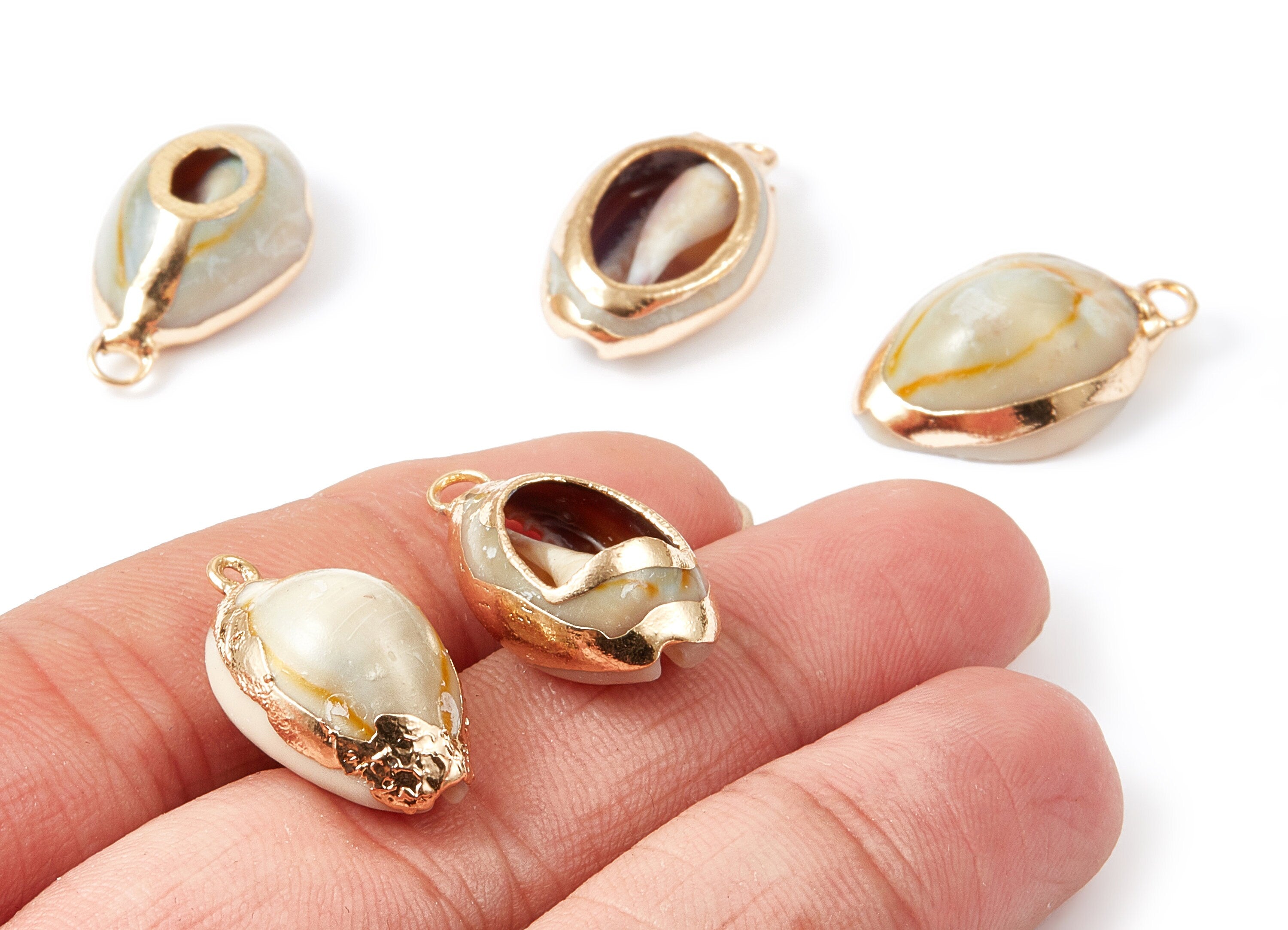 Musell Shell Charms - Seashell Pendant - Glod Tone Plated Earrings - 1 Hole - 26x14.15x7.6mm - SF1008 - DOMEDBAZAAR