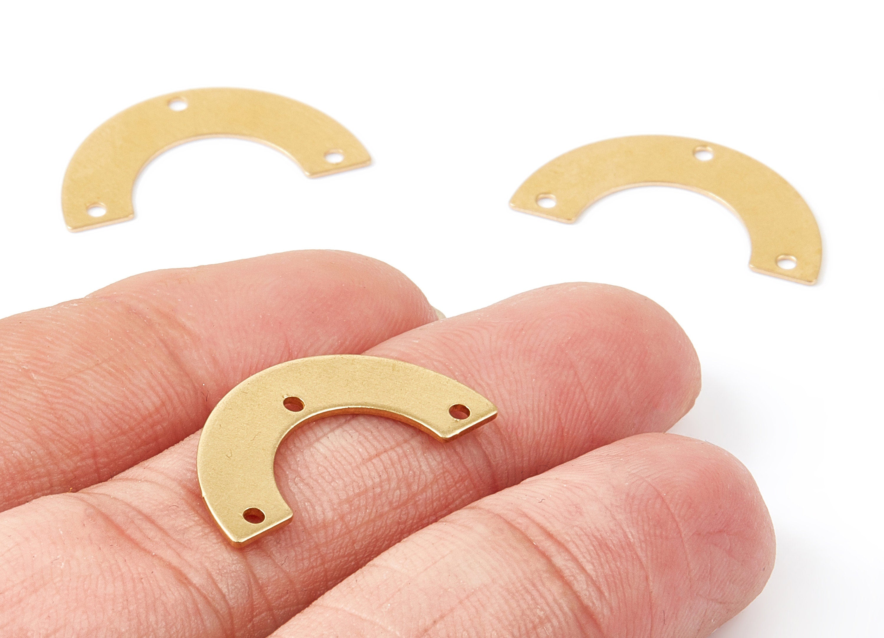 Brass Half Circle Connector - 3 Holes - Brass Charms - Raw Brass Half Circle Pendant - Jewelry Supplies - 24x12x0.8mm - PP2147 - DOMEDBAZAAR