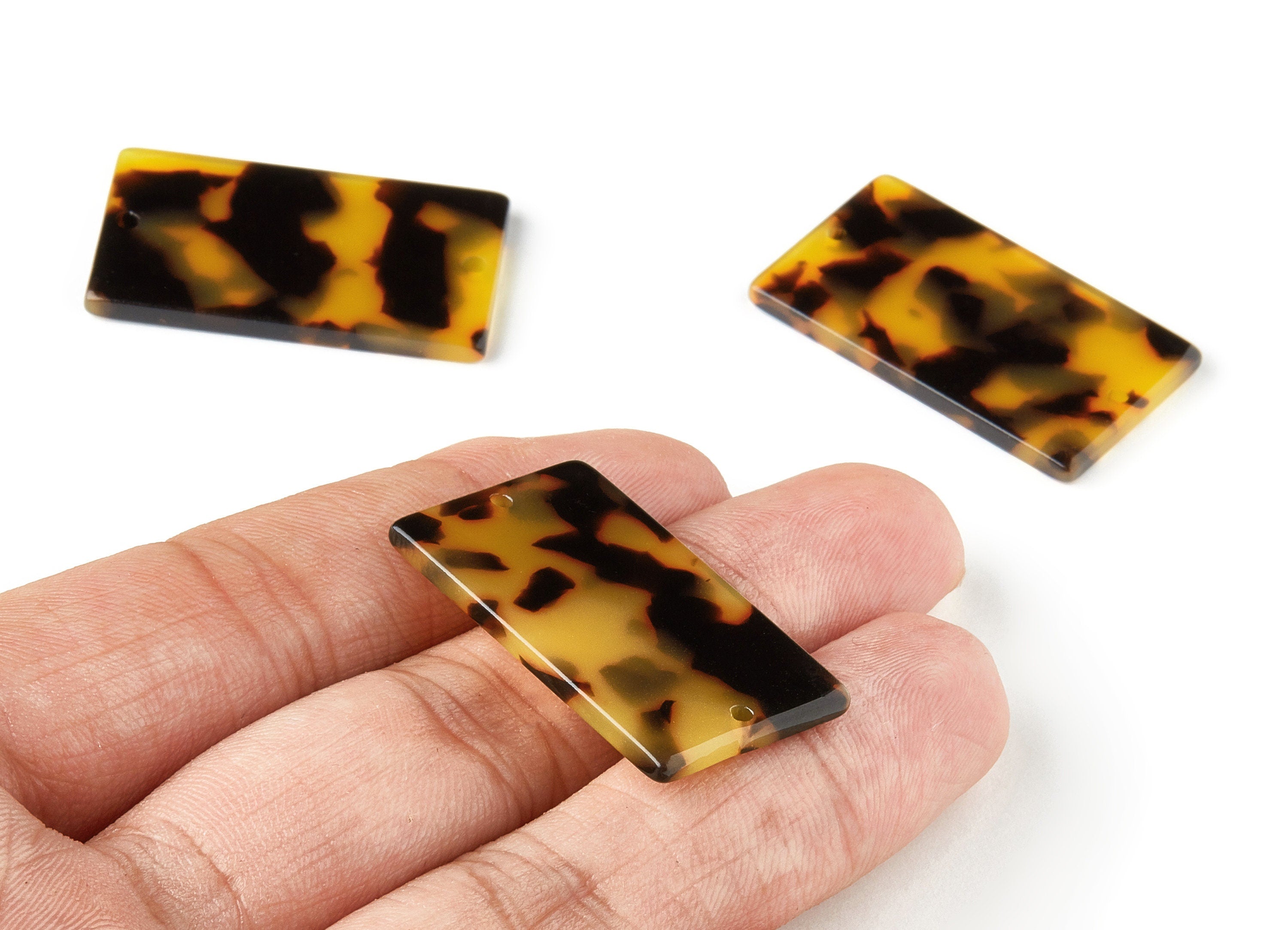 Acetate Rectangle Connectors - 2 Hole - Tortoise Shell Earring - Rectangle Pendant - Color Code: A01 - 32.92x19.75x2.5mm - AC1217-A01 - DOMEDBAZAAR