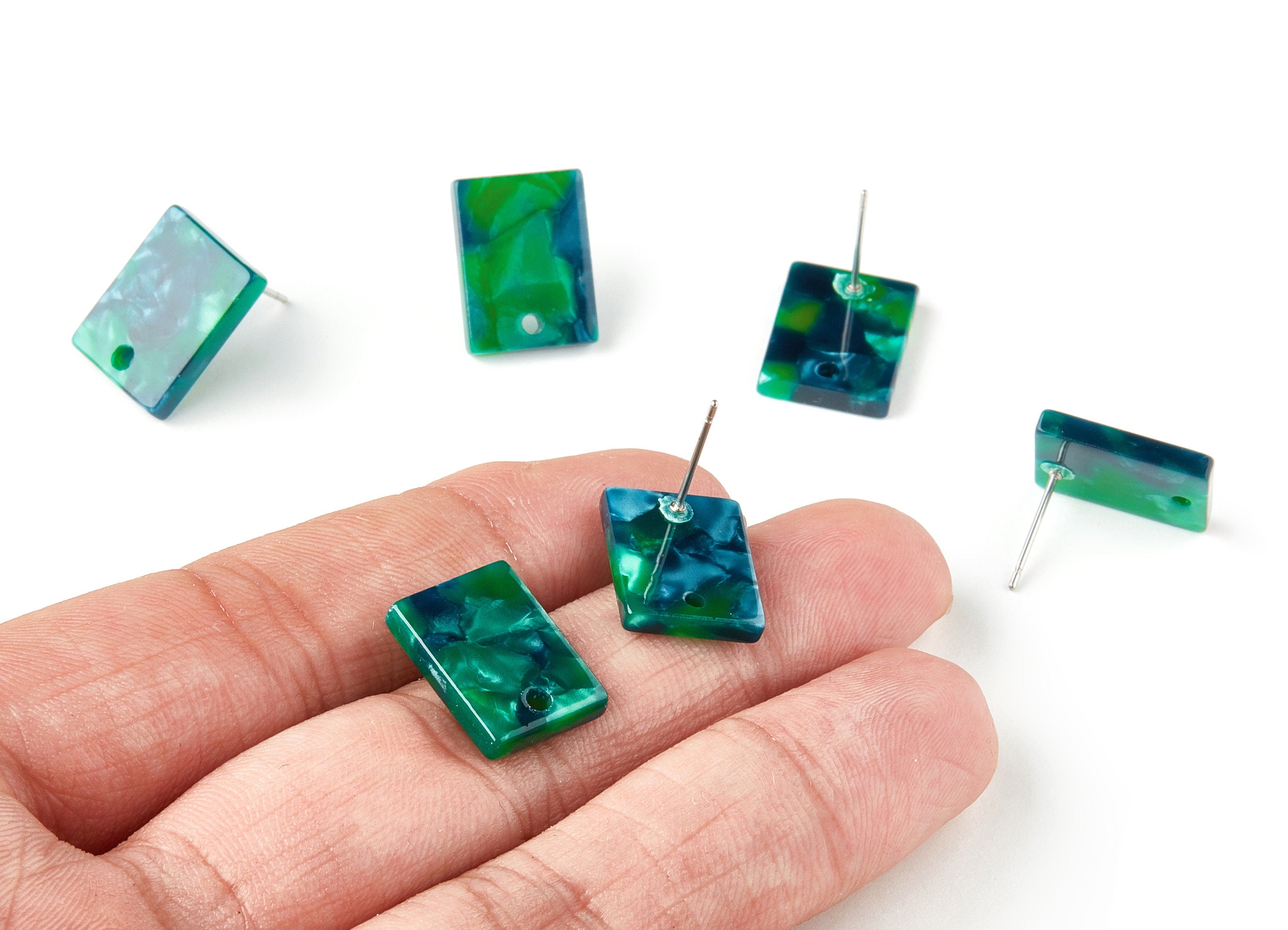 Acetate Rectangle Earring Stud - Rectangle Earring Post and Stud - Earring Findings - Color Code: A13 - 15.43x11.72x2.5mm- AC1663-A13 - DOMEDBAZAAR