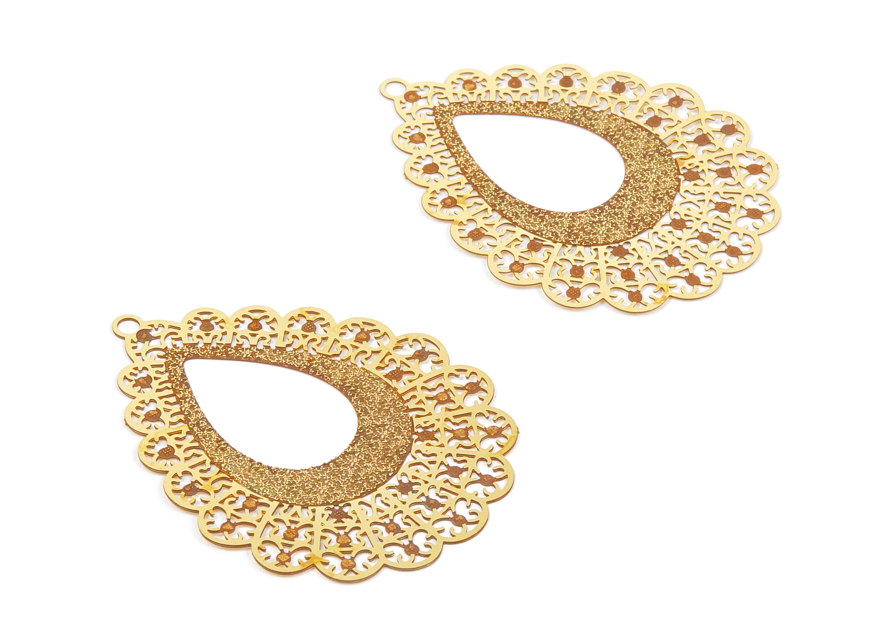 Brass Drop Charms - Raw Brass Hallow Out Earrings - Drop Earrings and Pendant - Earring Findings - 44.9x35x0.3mm - JJB3455A - DOMEDBAZAAR