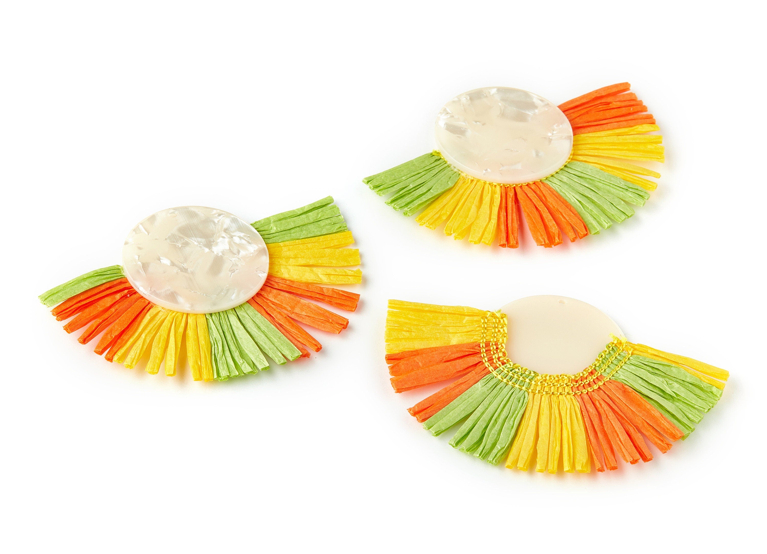 Acetate Tassels Fan Charms - Tassels Fan Single Layer Raffia - Earring Findings - Color Code: A31 - 77.75x55.82x3.5mm - AC1624-A31-A - DOMEDBAZAAR