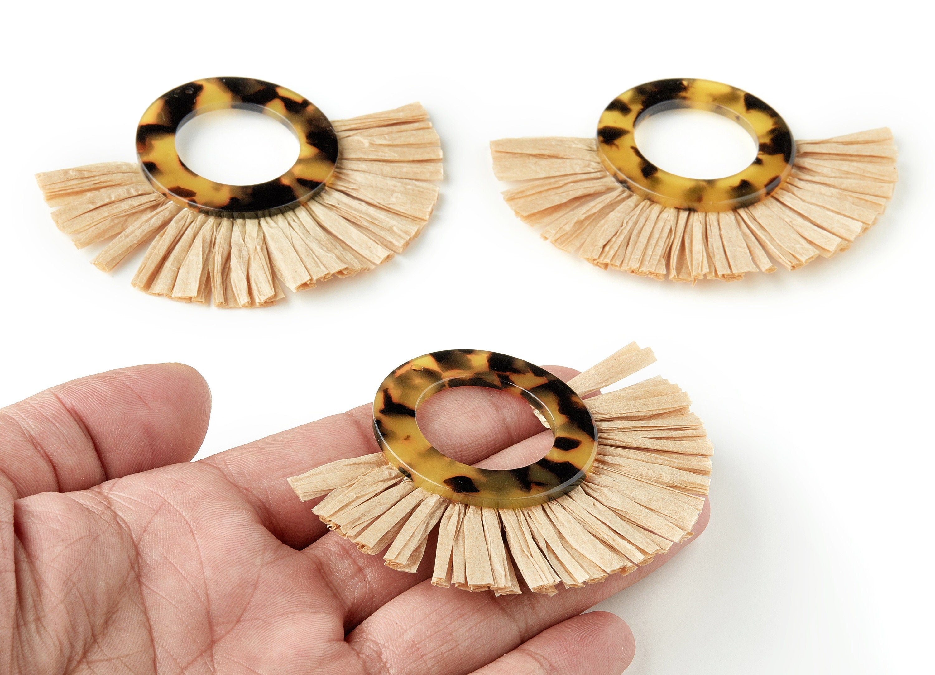 Acetate Tassels Fan Charm - Tortoise Shell Earring - Tassels Fan Single Layer Raffia - Color Code:A01 -79.15x59.15x3.95mm - AC1629-A01 - DOMEDBAZAAR