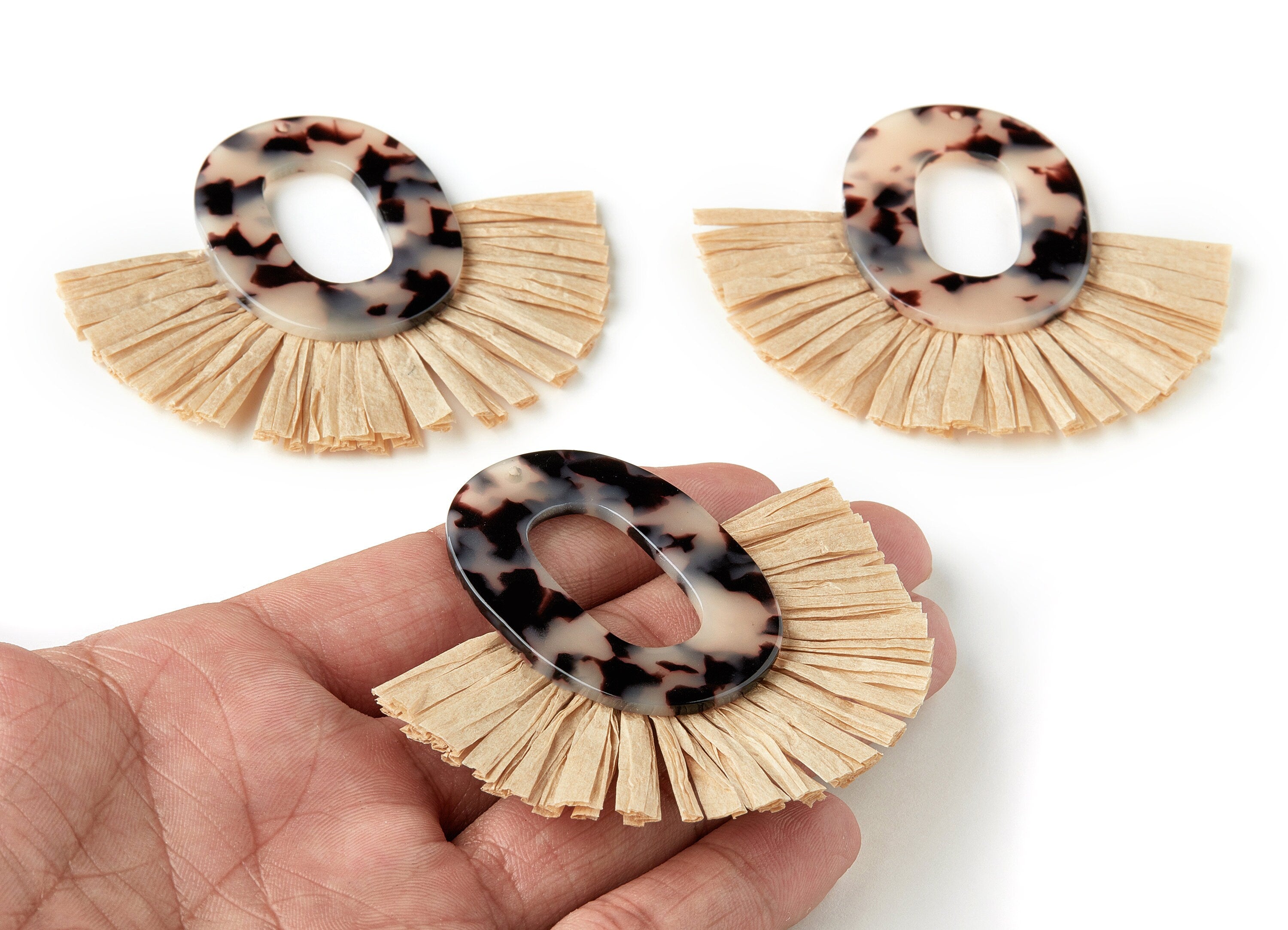 Acetate Oval Charms - Blonde Tortoise Shell Earrings - Tassels Fan Single Layer Raffia - Color Code: A07 - 75.48x67.47x4.08mm - AC1626-A07 - DOMEDBAZAAR