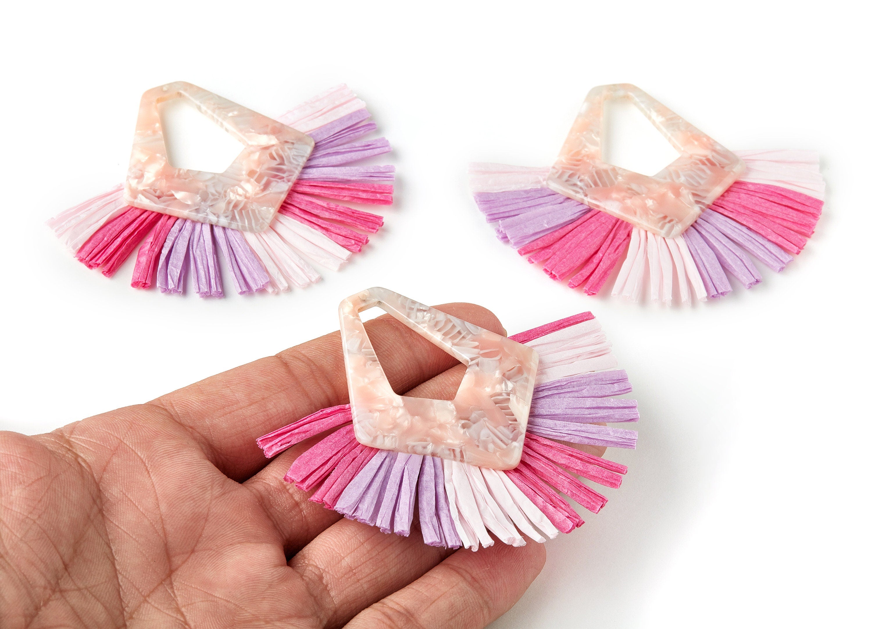 Acetate Tassels Fan Charm - Tassels Fan Single Layer Raffia - Earring Findings - Color Code: A84 - 80.63x67.89x3.93mm - AC1641-A84 - DOMEDBAZAAR