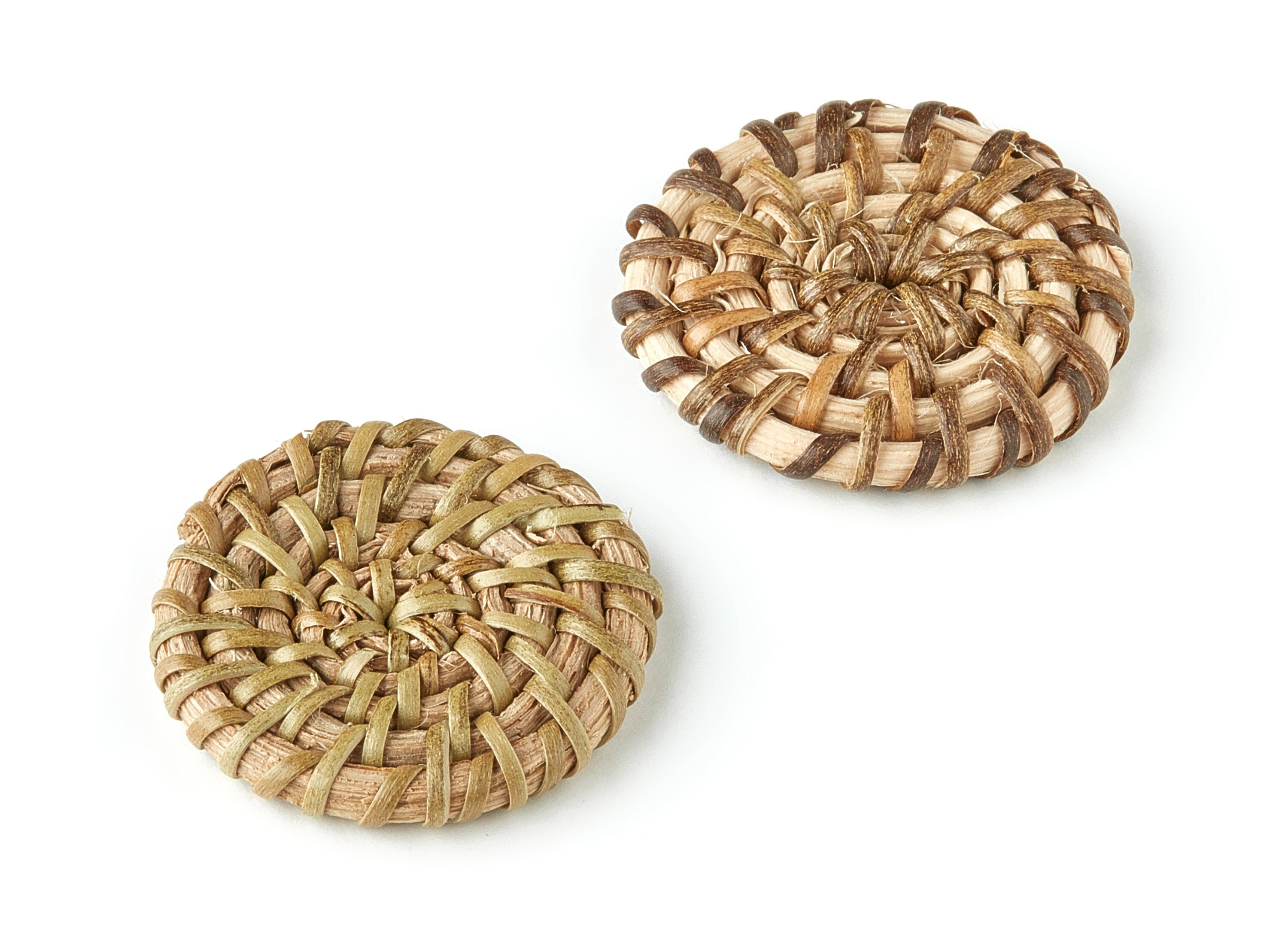 Handwoven Rattan Round Charms - Round Rattan Earrings and Pendant - Wooden Straw Earrings - Jewelry Handmade - 33.05x33.05x4.26mm - RT1224 - DOMEDBAZAAR