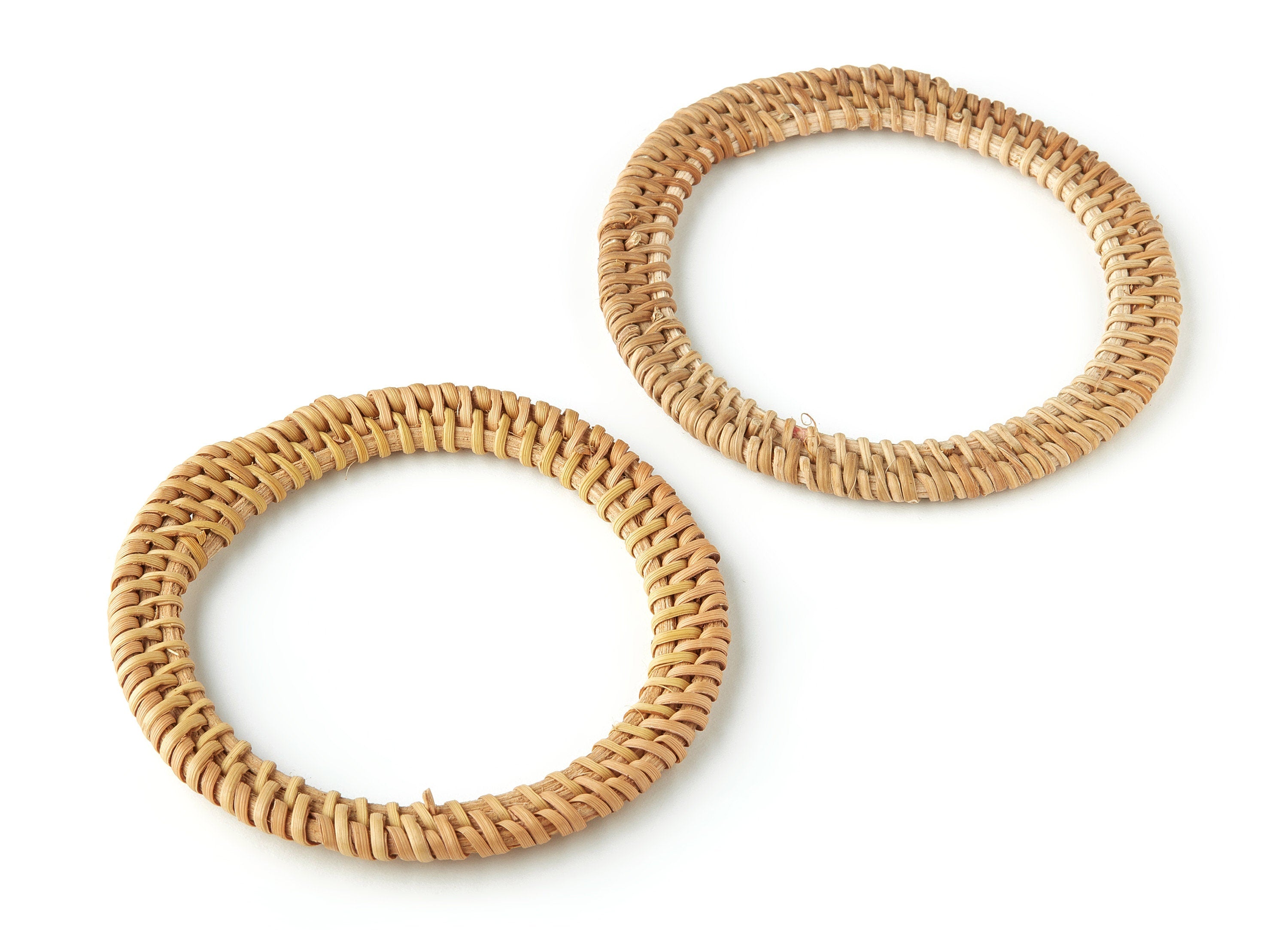 Handwoven Rattan Hoop Charms - Hoop Rattan Earrings and Pendant - Wooden Straw Earrings - Jewelry Handmade - 81.74x81.74x4.82mm - RT1251 - DOMEDBAZAAR