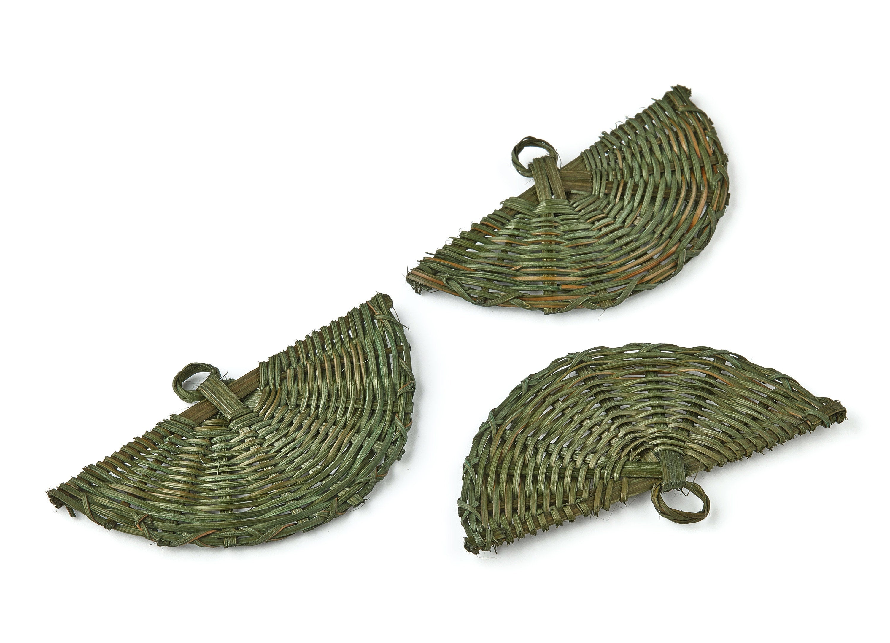 Handwoven Rattan Fan Charms - Fan Rattan Earrings and Pendant - Wooden Straw Earrings - Jewelry Handmade - 84.15x50.03x2.6mm - RT1216 - DOMEDBAZAAR