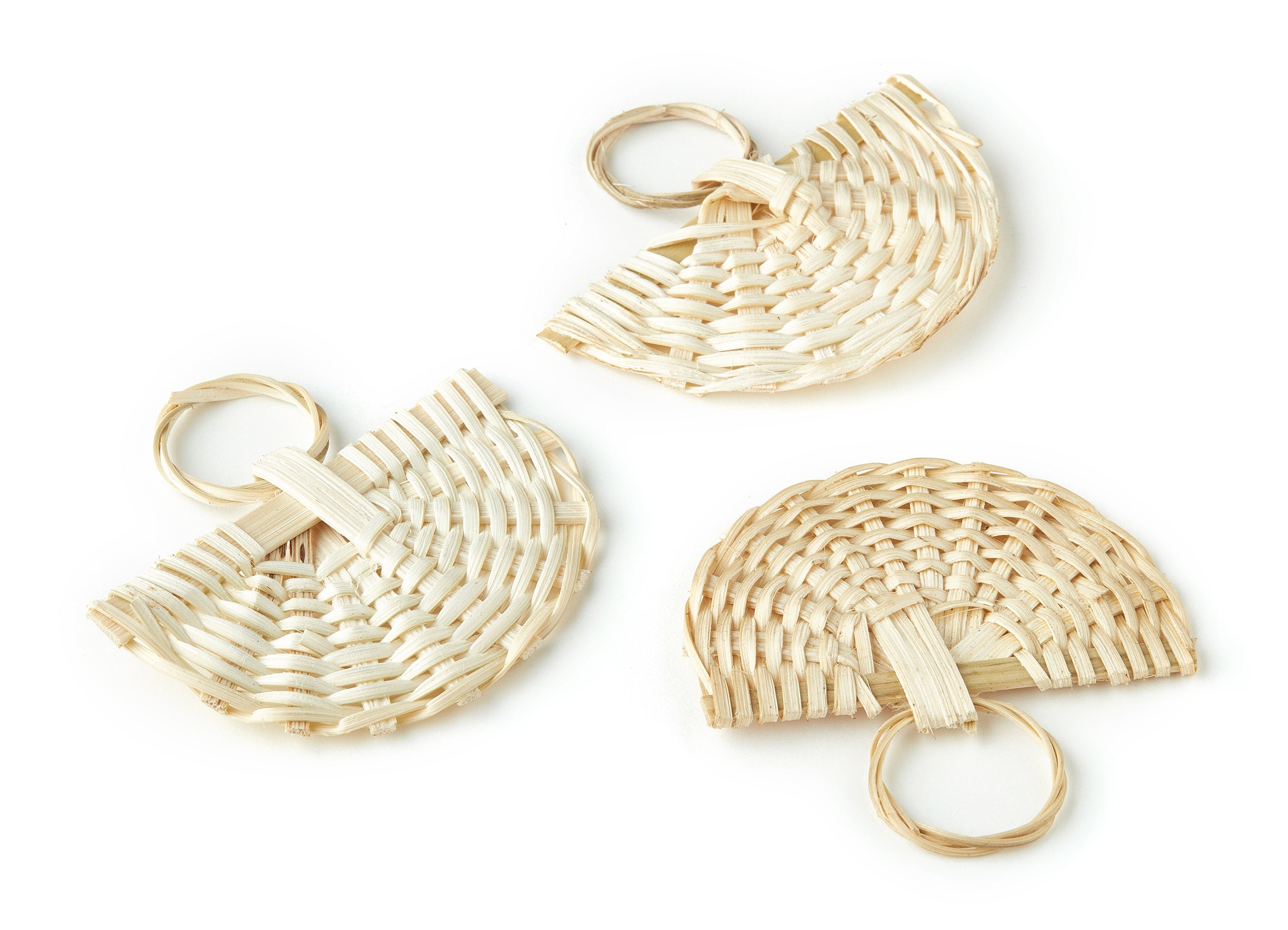 Handwoven Rattan Fan Charms - Fan Rattan Earrings and Pendant - Wooden Straw Earrings - Jewelry Handmade - 69.58x60.08x5.63mm - RT1244 - DOMEDBAZAAR