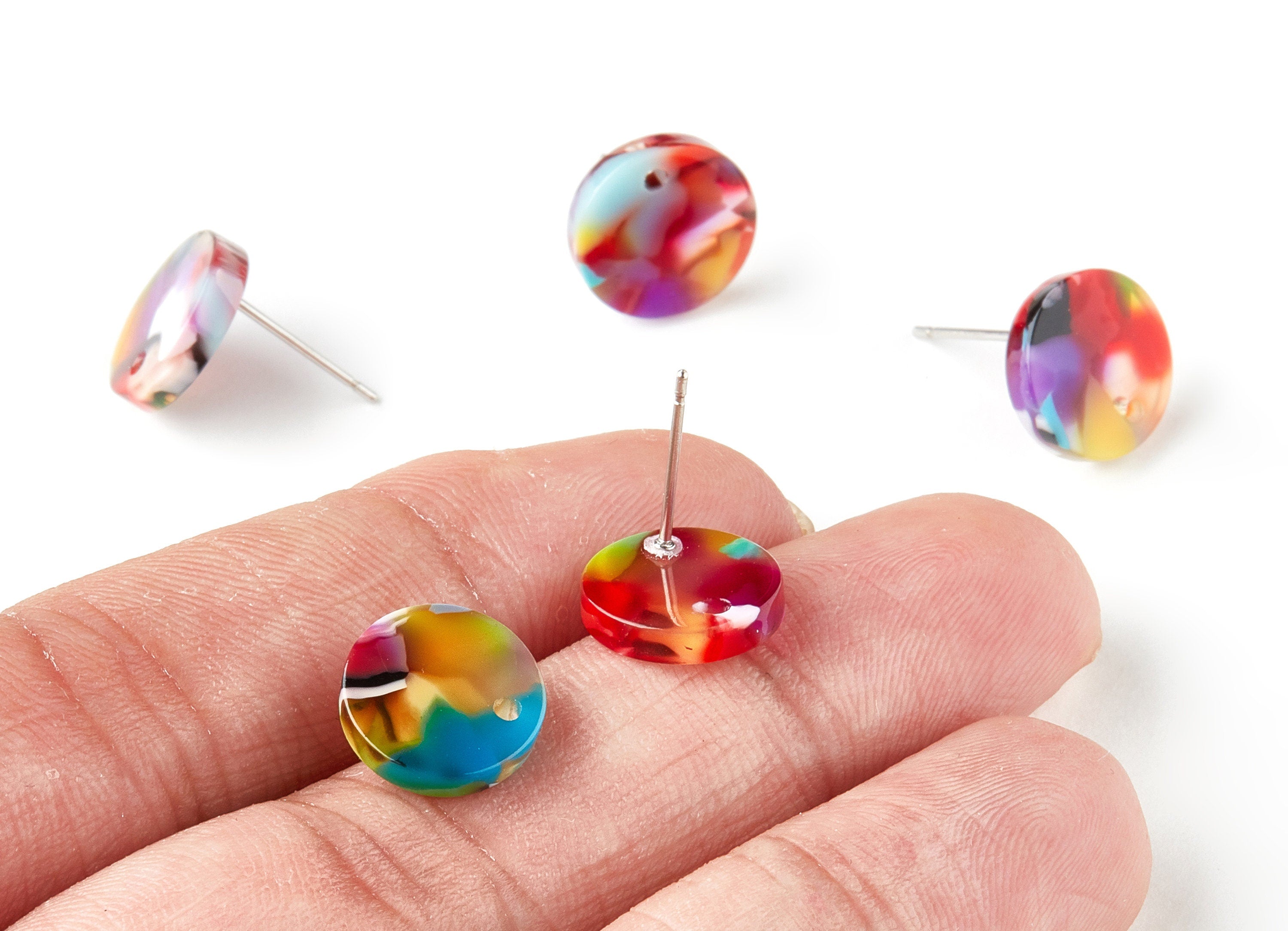 Acetate Round Earring Stud - Round Earring Post and Stud - Earring Findings - Color Code: A21 - 11.8x11.8x2.5mm - AC1139-A21 - DOMEDBAZAAR