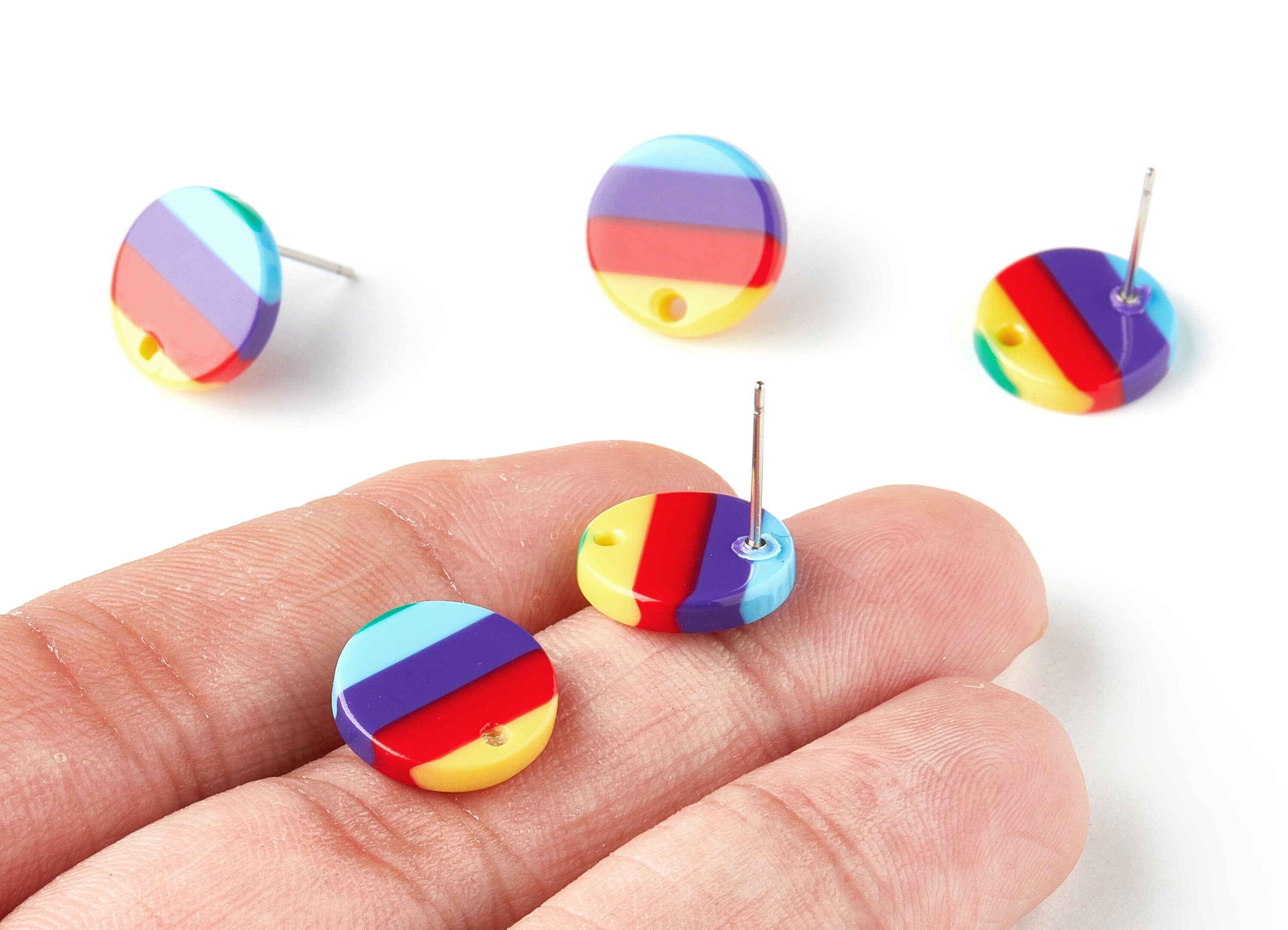 Acetate Round Earring Stud - Round Earring Post and Stud - Earring Findings - Color Code: A115 - 13.5x13.5x2.65mm - AC1204-A115 - DOMEDBAZAAR