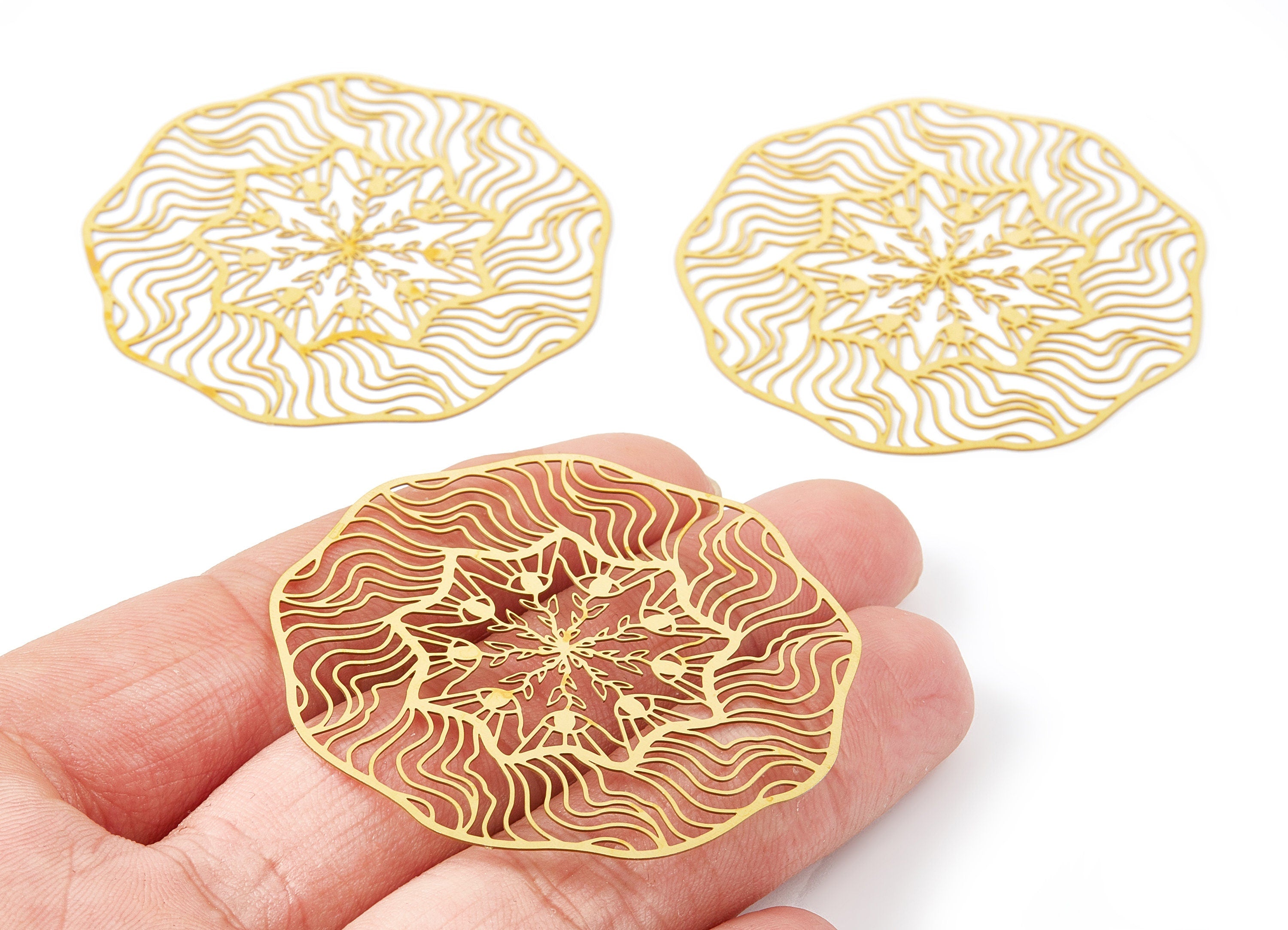 Raw Brass Circular Shaped Earring Charms - Hallow Out Earring Charms - Earring Findings - Jewelry Supplies - 50.8x50.8x0.3mm - JJA4438 - DOMEDBAZAAR