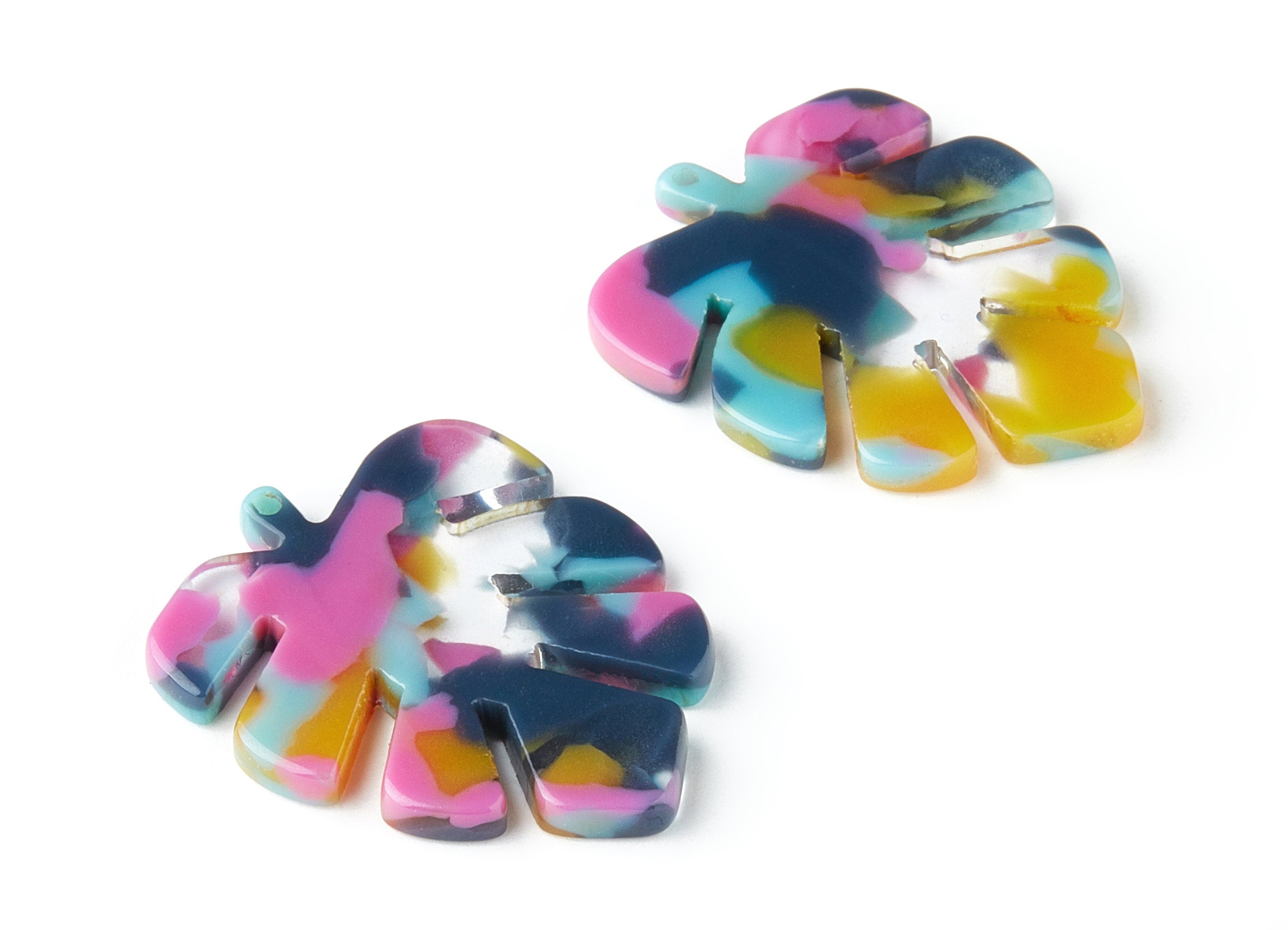 Acetate Leaf Earring Charms - Monstera Leaf Pendant - Earring Findings - Jewelry Supplies - Color Code:A258 - 30x24.5x2.57mm - AC1087-A258 - DOMEDBAZAAR