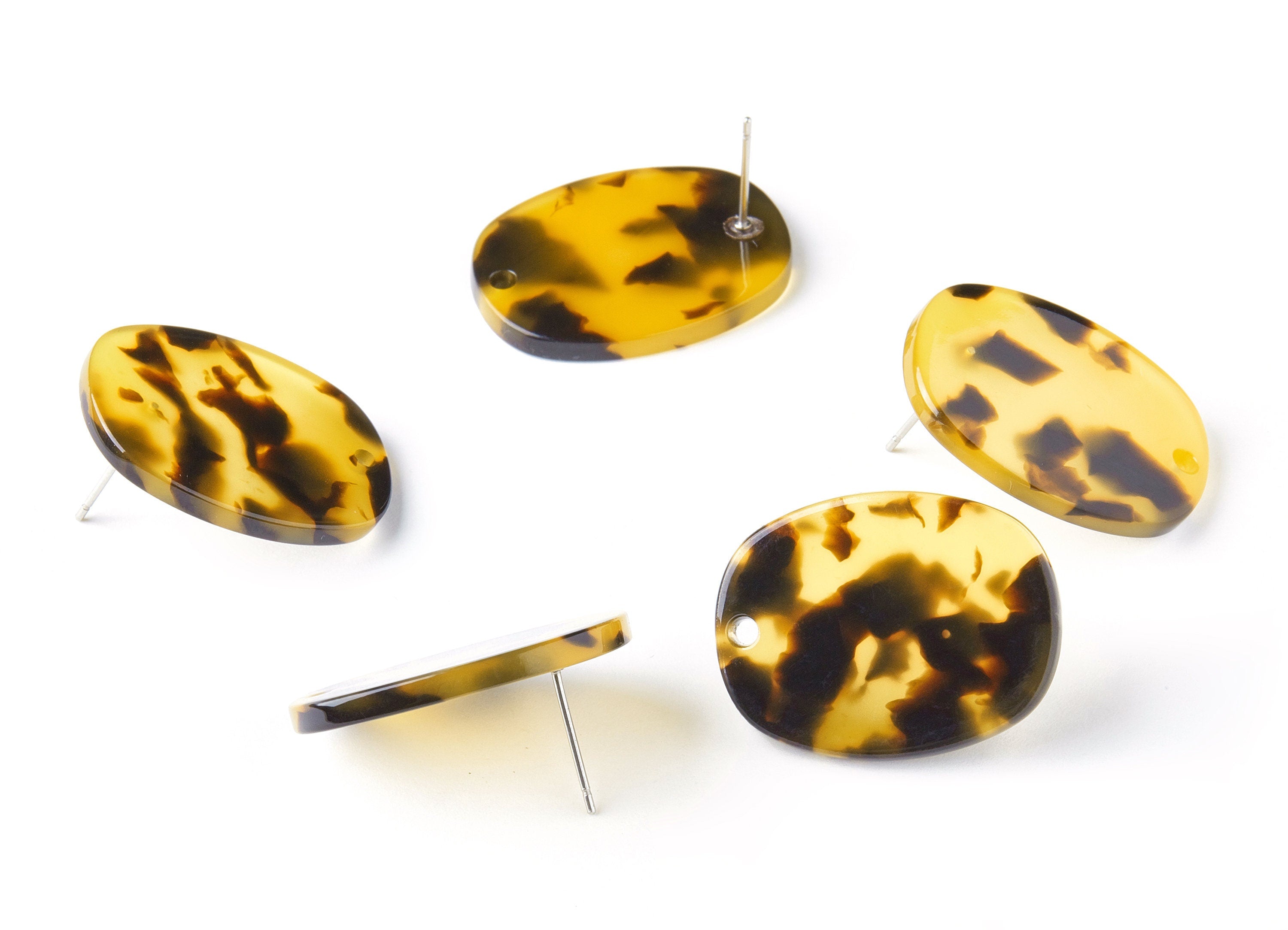 Acetate Oval Earring Post - Tortoise Shell Earring Studs - Jewelry Making Supplies - Color Code: A02 - 26.6x20.6x2.7mm - AC1002-A02 - DOMEDBAZAAR