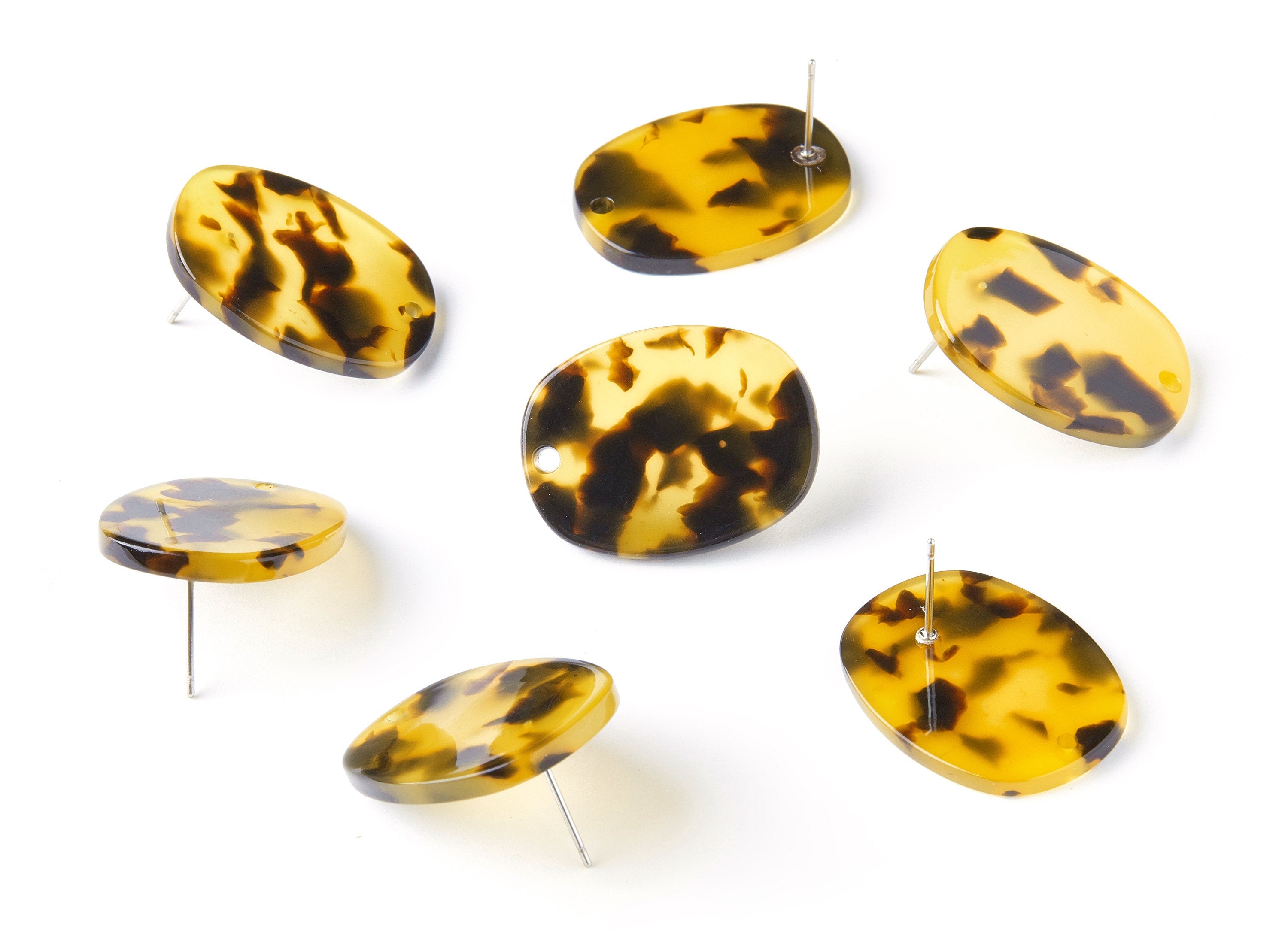 Acetate Oval Earring Post - Tortoise Shell Earring Studs - Jewelry Making Supplies - Color Code: A02 - 26.6x20.6x2.7mm - AC1002-A02 - DOMEDBAZAAR
