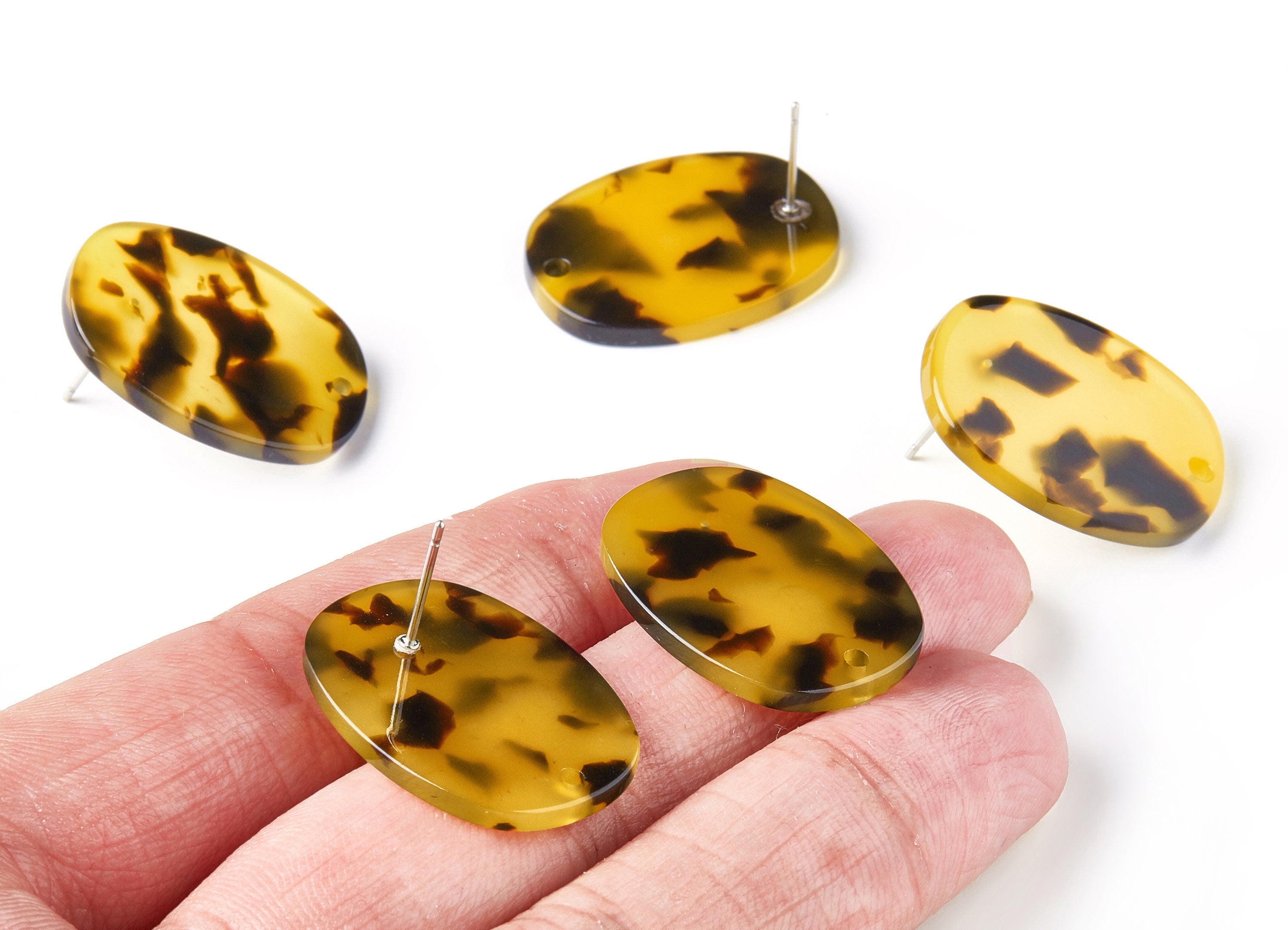 Acetate Oval Earring Post - Tortoise Shell Earring Studs - Jewelry Making Supplies - Color Code: A02 - 26.6x20.6x2.7mm - AC1002-A02 - DOMEDBAZAAR