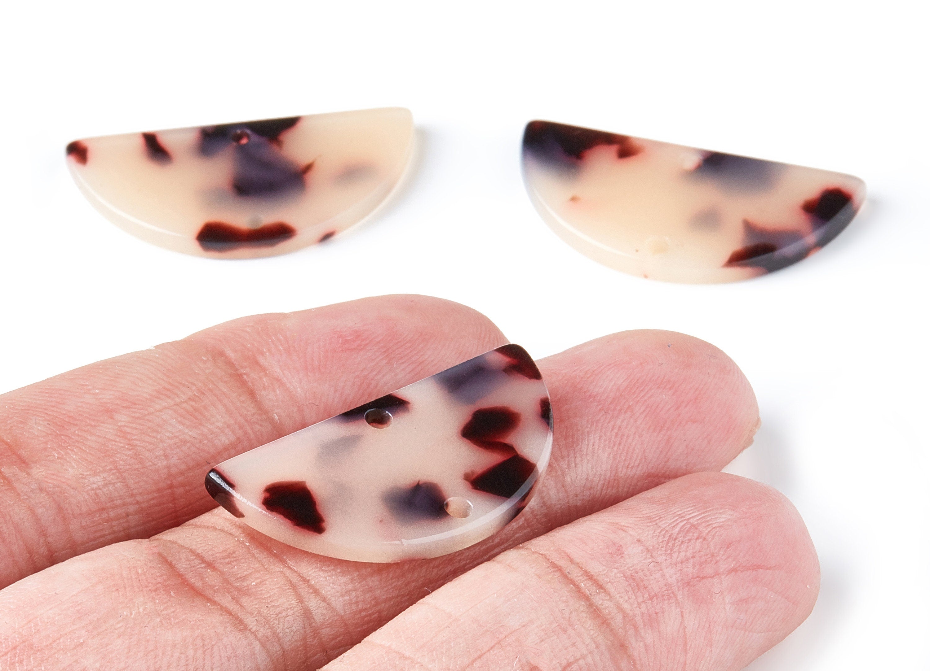 Acetate Semicircle Connector Charms - 2 Holes Blonde Tortoise Shell Earring - Semicircle Earring - Color Code:A07 - 15x30x2.6mm - AC1061-A07 - DOMEDBAZAAR