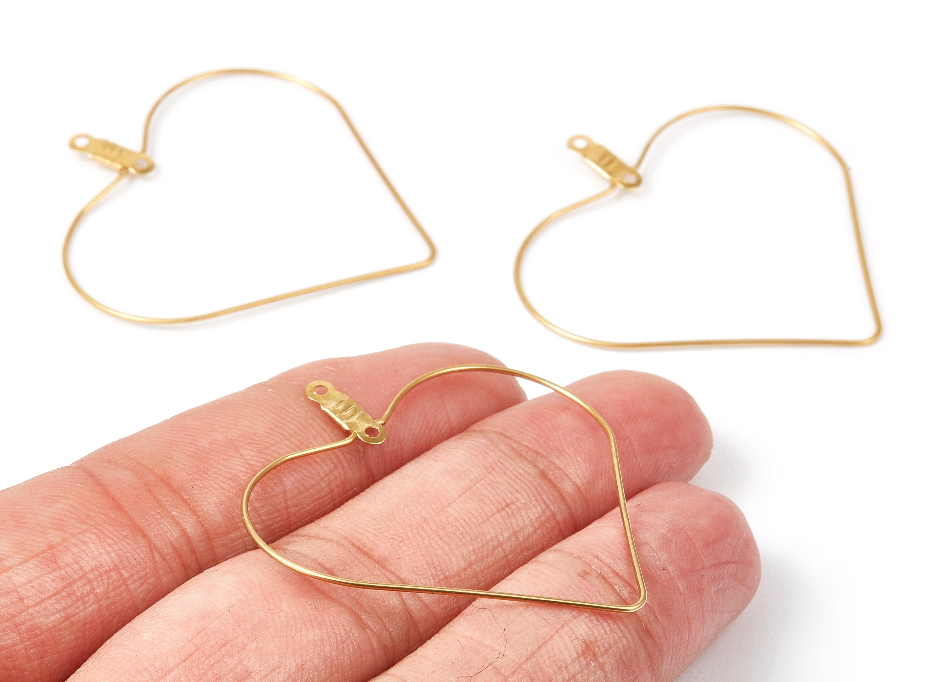Brass Earring Wires - Raw Brass Heart Shaped Earring - Jewelry Supplies - 45.4x39.7x0.7mm - PP2151 - DOMEDBAZAAR