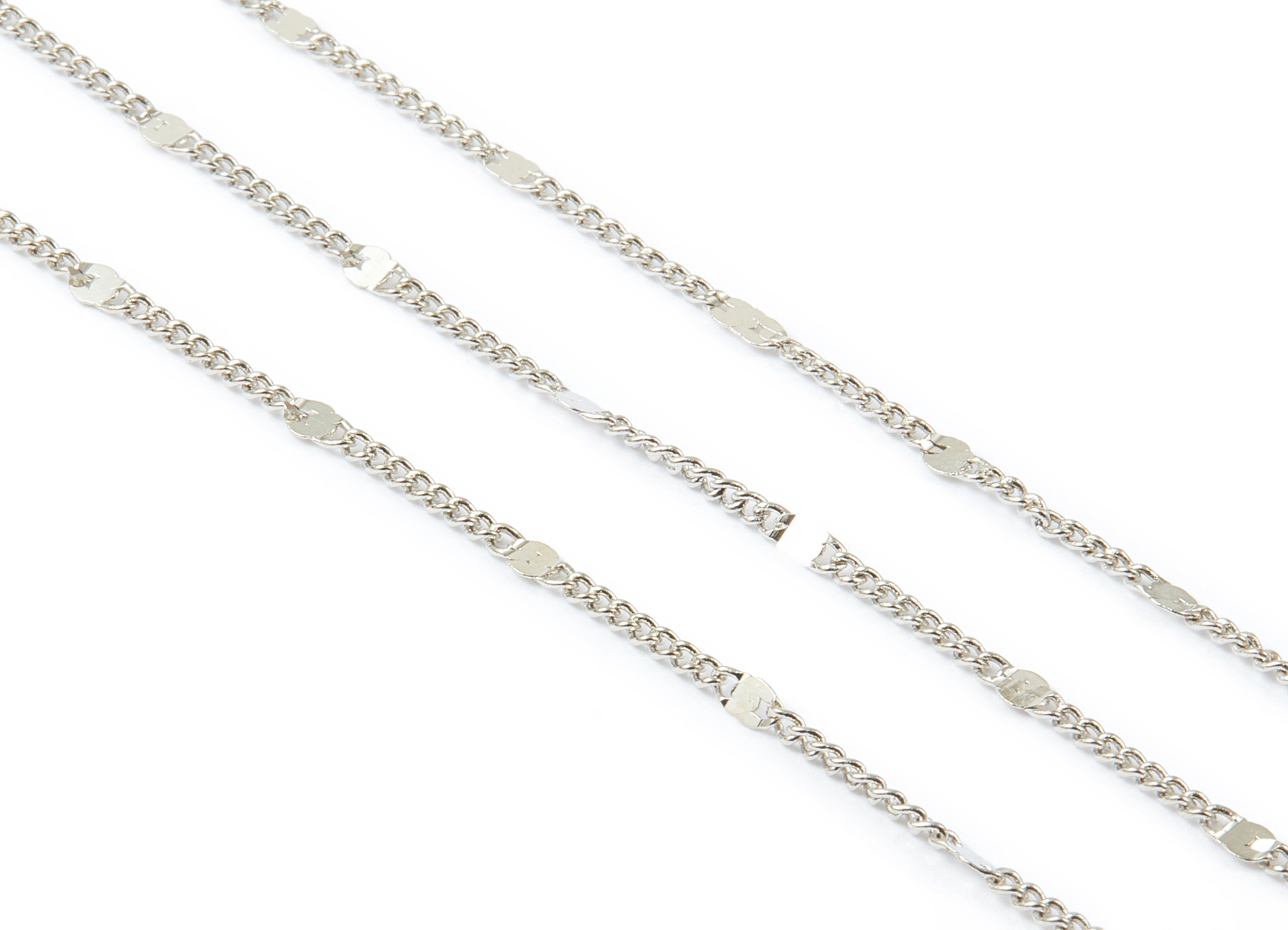 Hammered Satellite Curb Chain - Brass Chain - Silver Tone Plated Chain - Soldered Chain - 0.11" x 0.08" x 0.11" - CC1106S - DOMEDBAZAAR