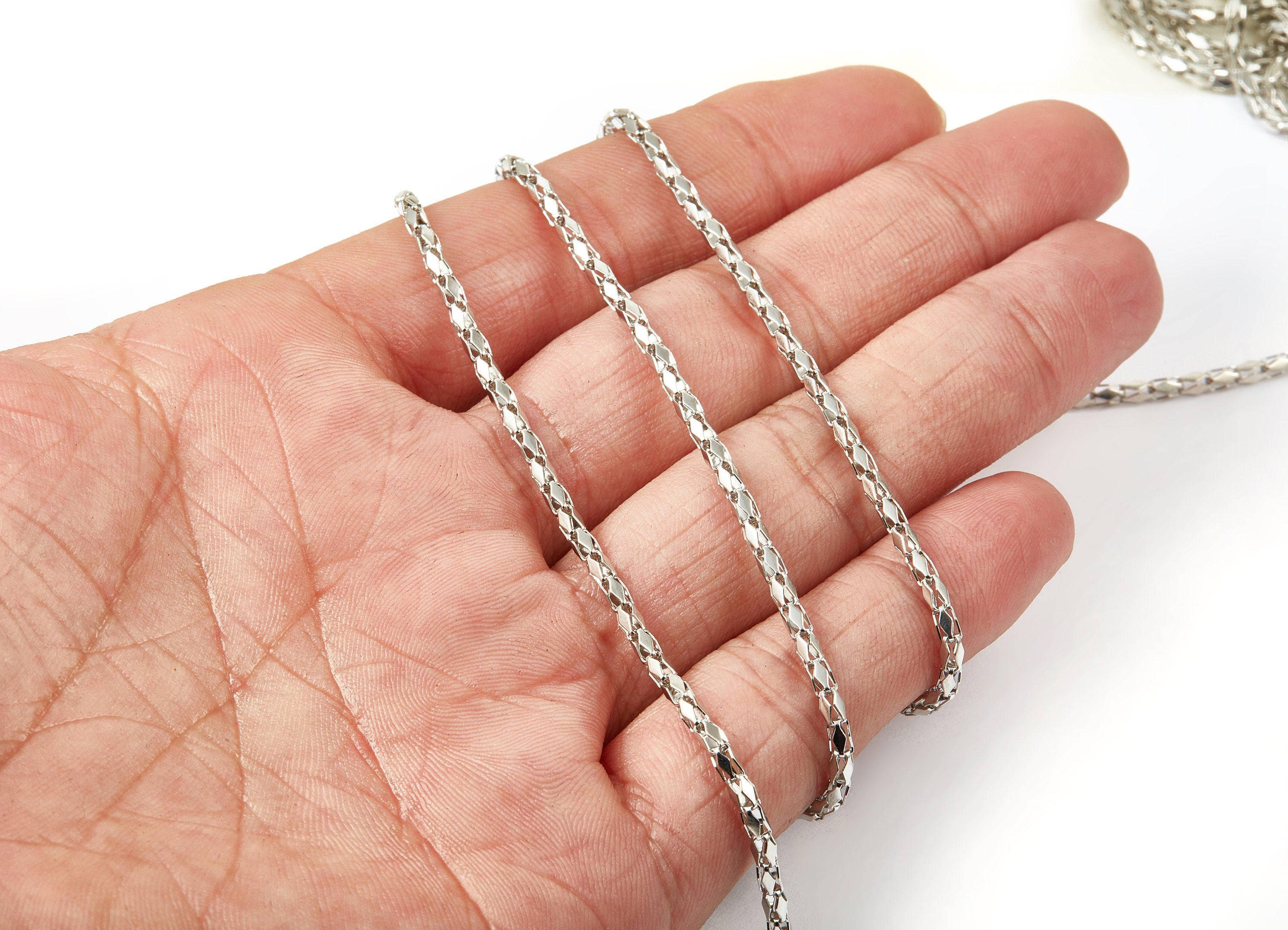 Hollow Mesh Chain - Round Hollow Mesh Snake Chain - Iron Necklace Chain - Silver Tone Plated - for Jewelry Making - 0.10" - CC1057 - DOMEDBAZAAR