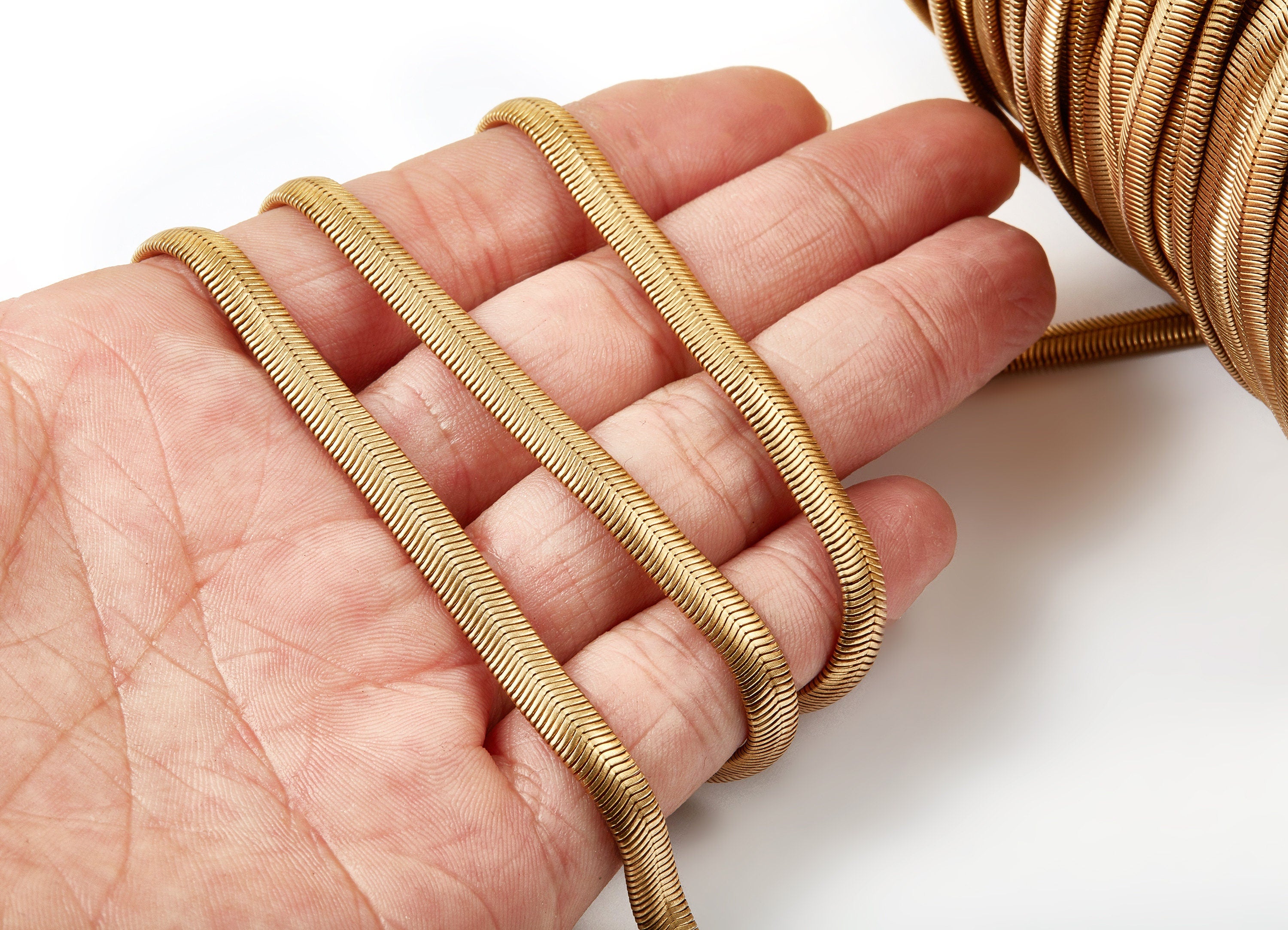 Flat Snake Chain - Wide Snake Chain - Raw Brass Chain - for Necklace Bracelet Jewellery Making -0.24" x 0.24" x 0.10" - CC1089 - DOMEDBAZAAR