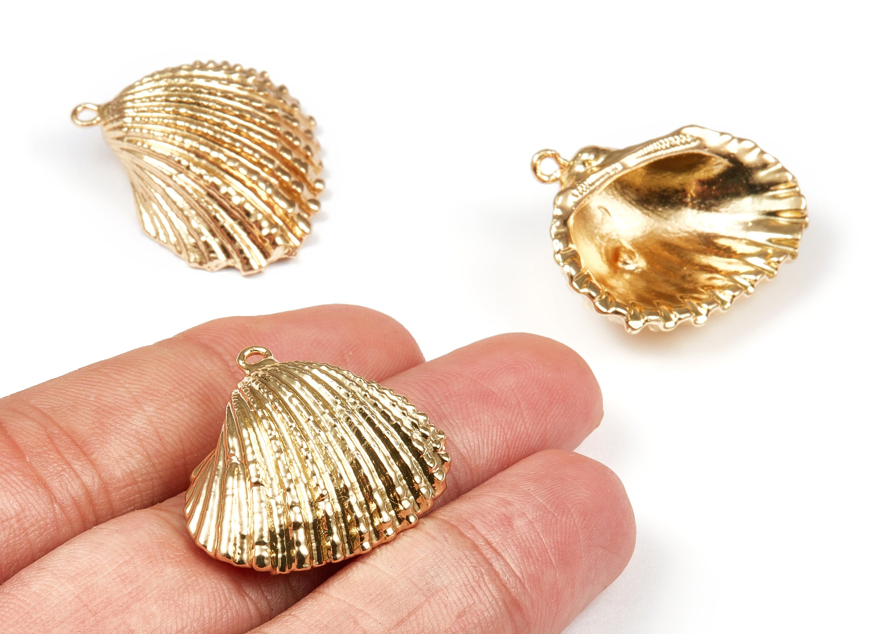 Mussel Shell Charms - Seashell Earrings and Pendant - Gold Tone Plated Earrings - 1 Hole - 30.43x26.97x1.88mm - SF1081 - DOMEDBAZAAR