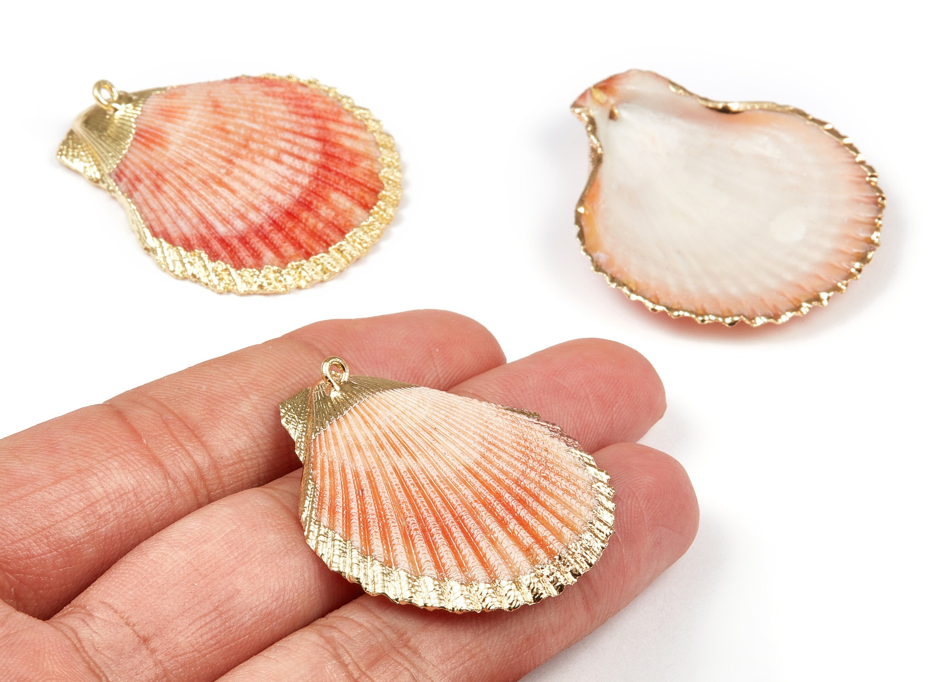 Mussel Shell Charms - Seashell Earrings and Pendant - Gold Tone Plated Earrings - 1 Hole - 46.35x40.09x0.93mm - SF1087 - DOMEDBAZAAR