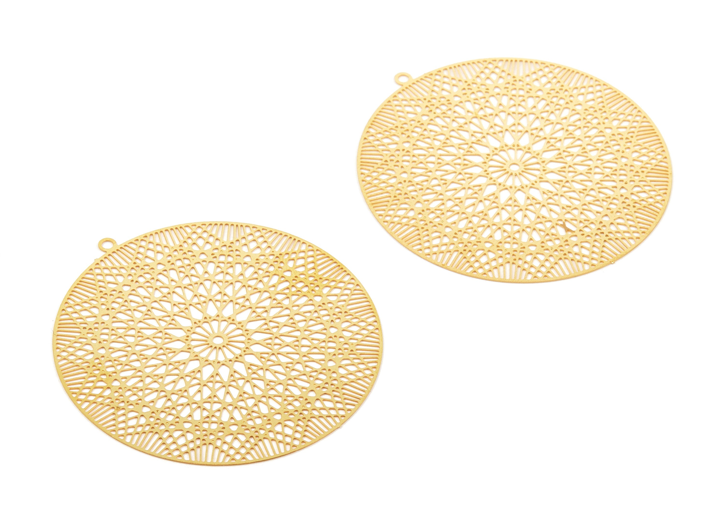 Brass Round Earring Charms - Round Earrings and Necklace - Hallow Out Earring Findings - Jewelry Supplies - 44.8x42.8x0.3mm - JJB773 - DOMEDBAZAAR