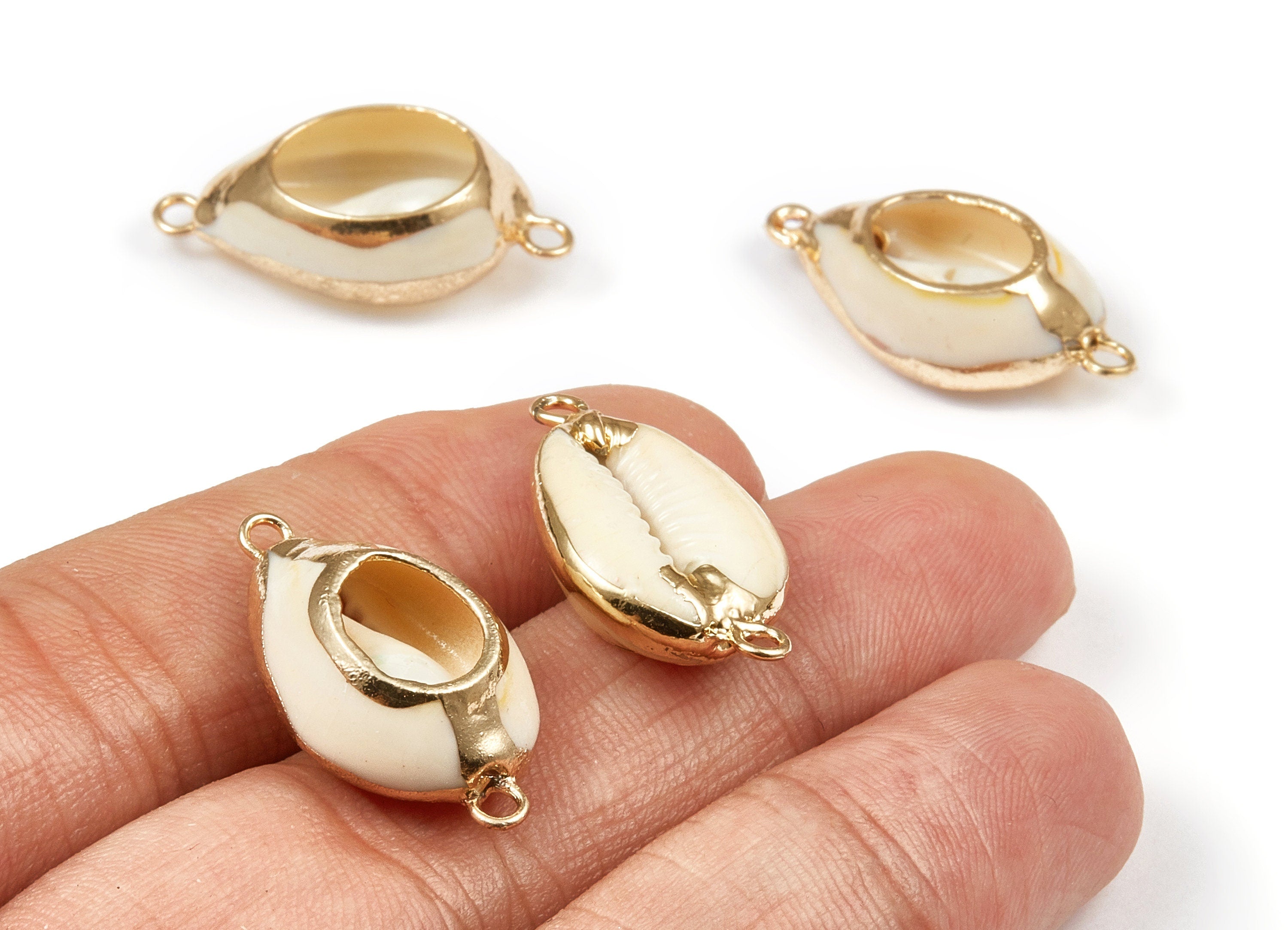 Open Cowrie Connectors - Cut Open Cowrie Seashell Pendant - Natural Seashell Earrings - 2 Holes - 29.49x15.71x6.56mm - SF1022 - DOMEDBAZAAR