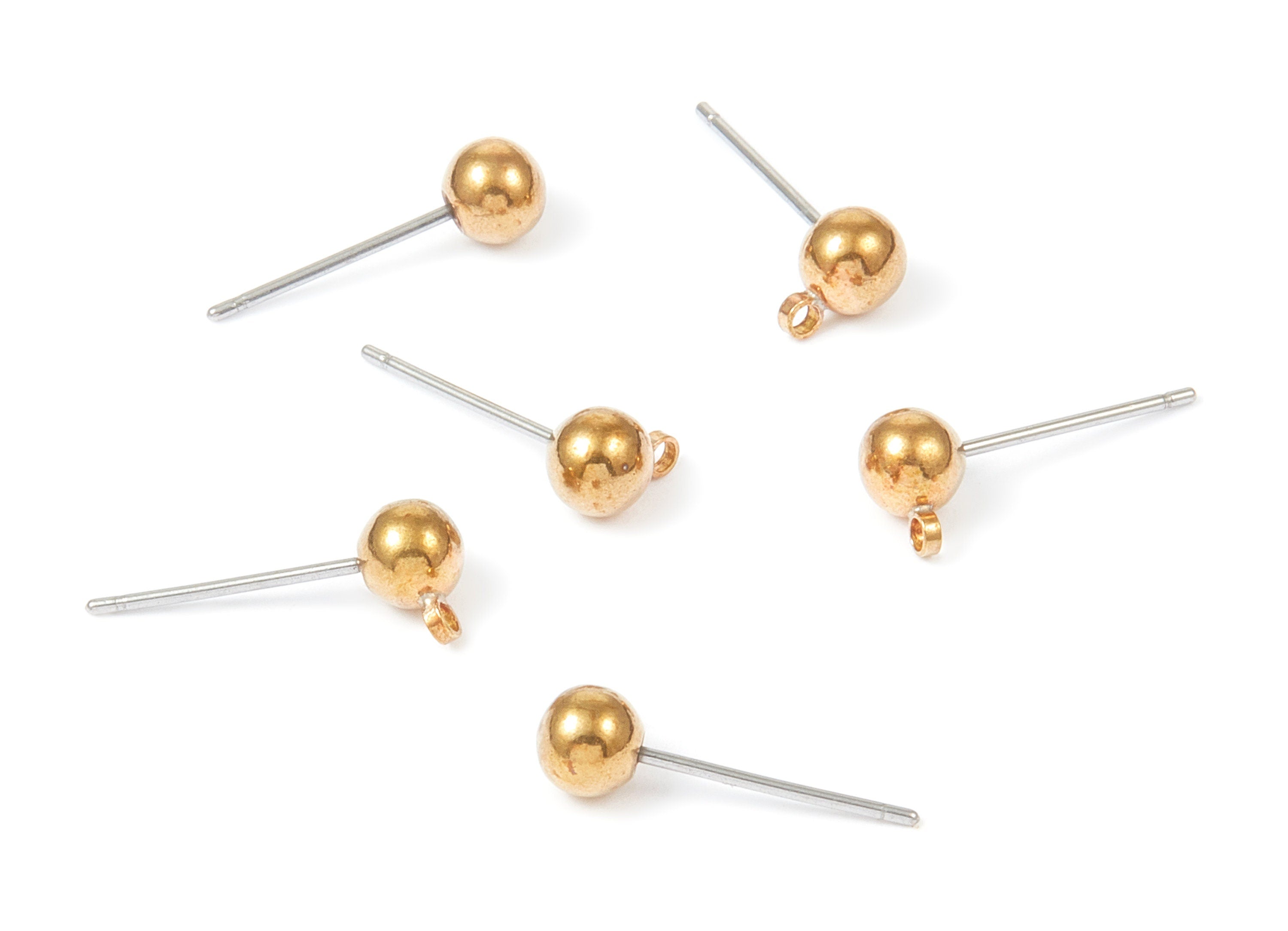 Brass Earring Post With Ball Pad Studs - Raw Brass Earring Posts - Earring Charms - Jewelry Supplies - 16.74x5mm - PP2149 - DOMEDBAZAAR