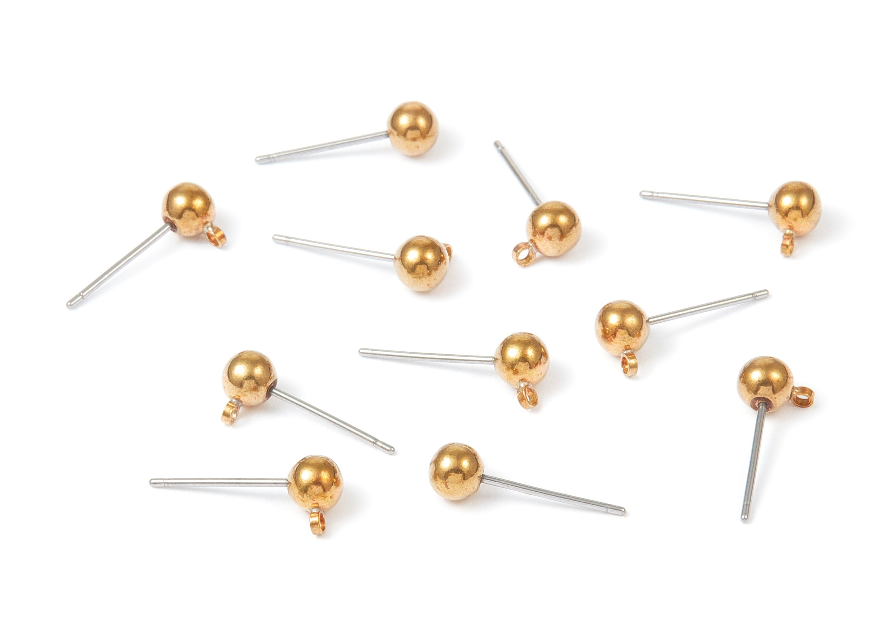 Brass Earring Post With Ball Pad Studs - Raw Brass Earring Posts - Earring Charms - Jewelry Supplies - 16.74x5mm - PP2149 - DOMEDBAZAAR
