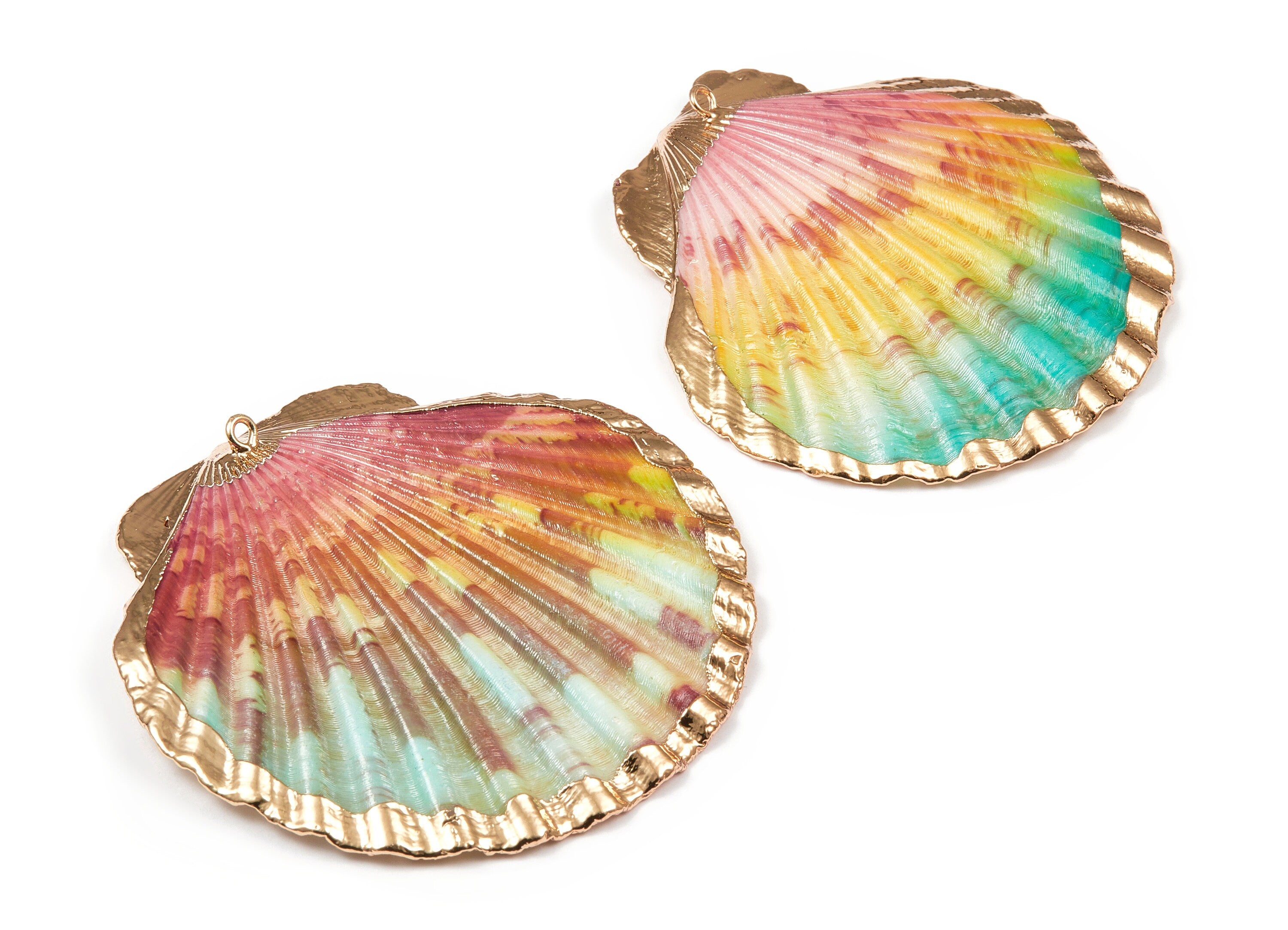 Mussel Shell Charms - Seashell Earrings and Pendant - Gold Tone Plated Earrings - 1 Hole - 57.09x54.13x5.66mm - SF1041 - DOMEDBAZAAR