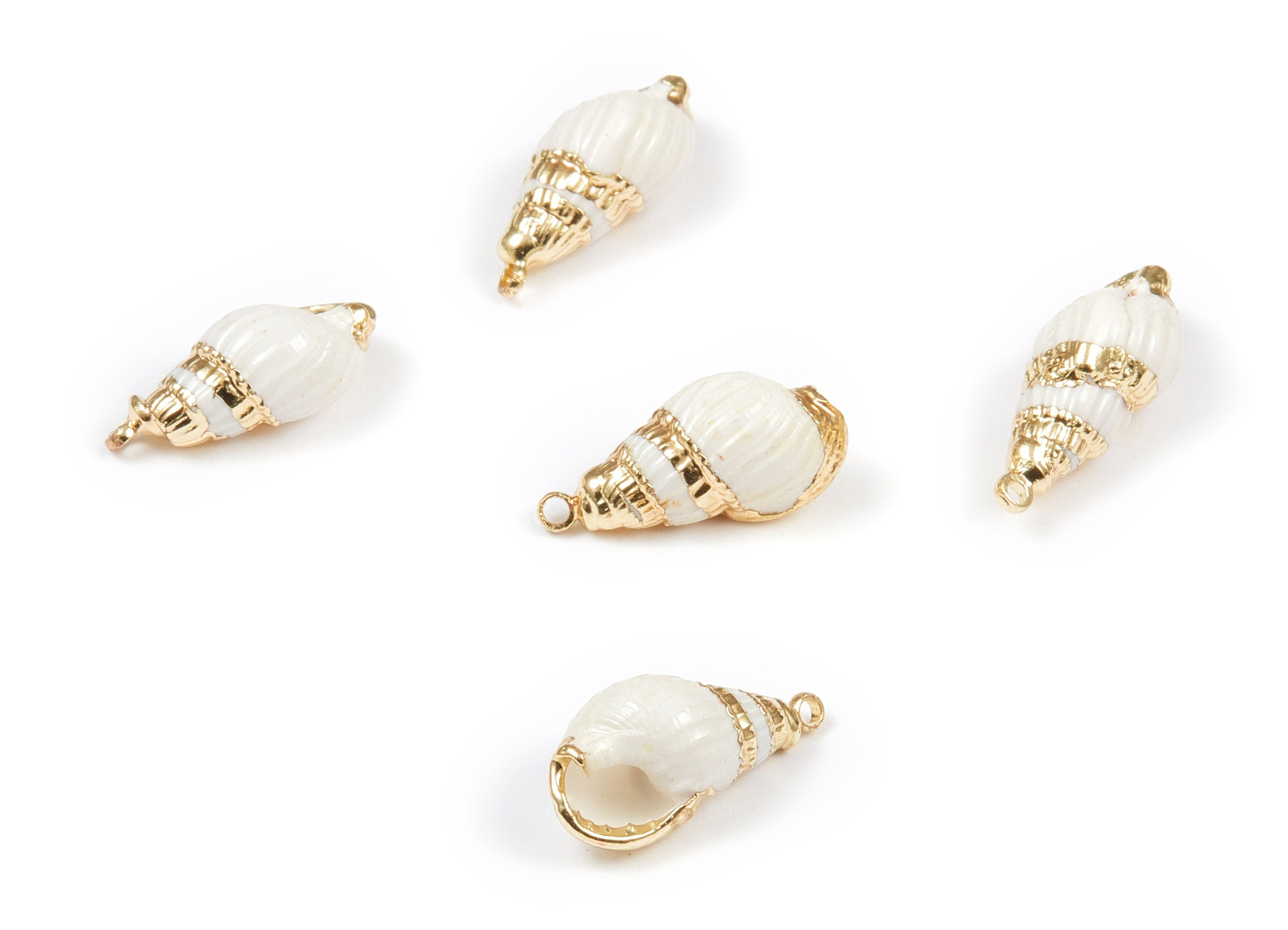 Whelk Seashell Charms - Seashell Pendant - Gold Tone Plated Earrings - Natural Seashell - 1 Hole - 20.58x10.85 - SF1101 - DOMEDBAZAAR