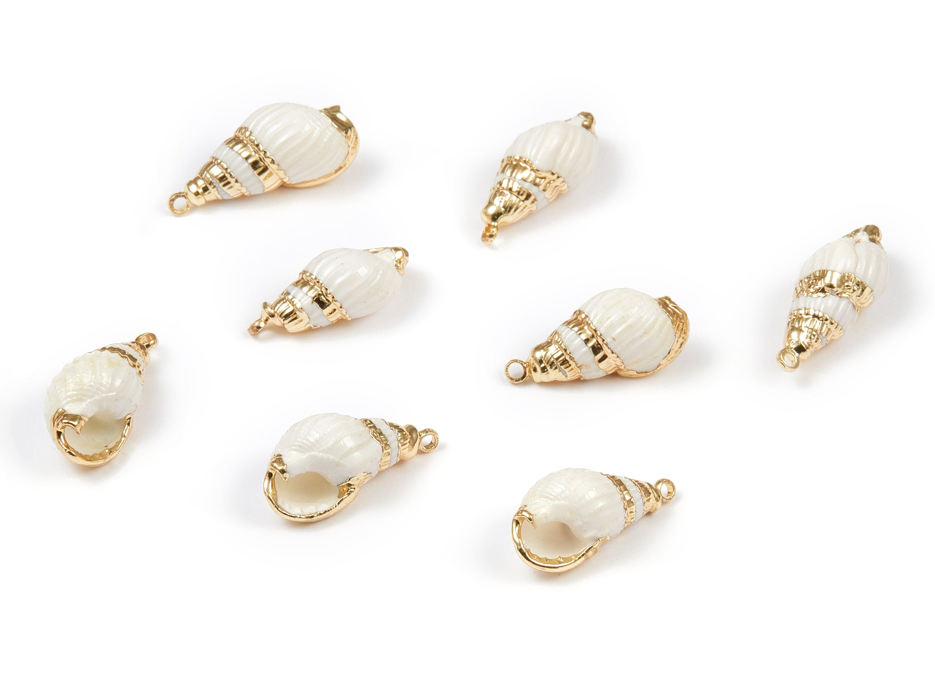 Whelk Seashell Charms - Seashell Pendant - Gold Tone Plated Earrings - Natural Seashell - 1 Hole - 20.58x10.85 - SF1101 - DOMEDBAZAAR