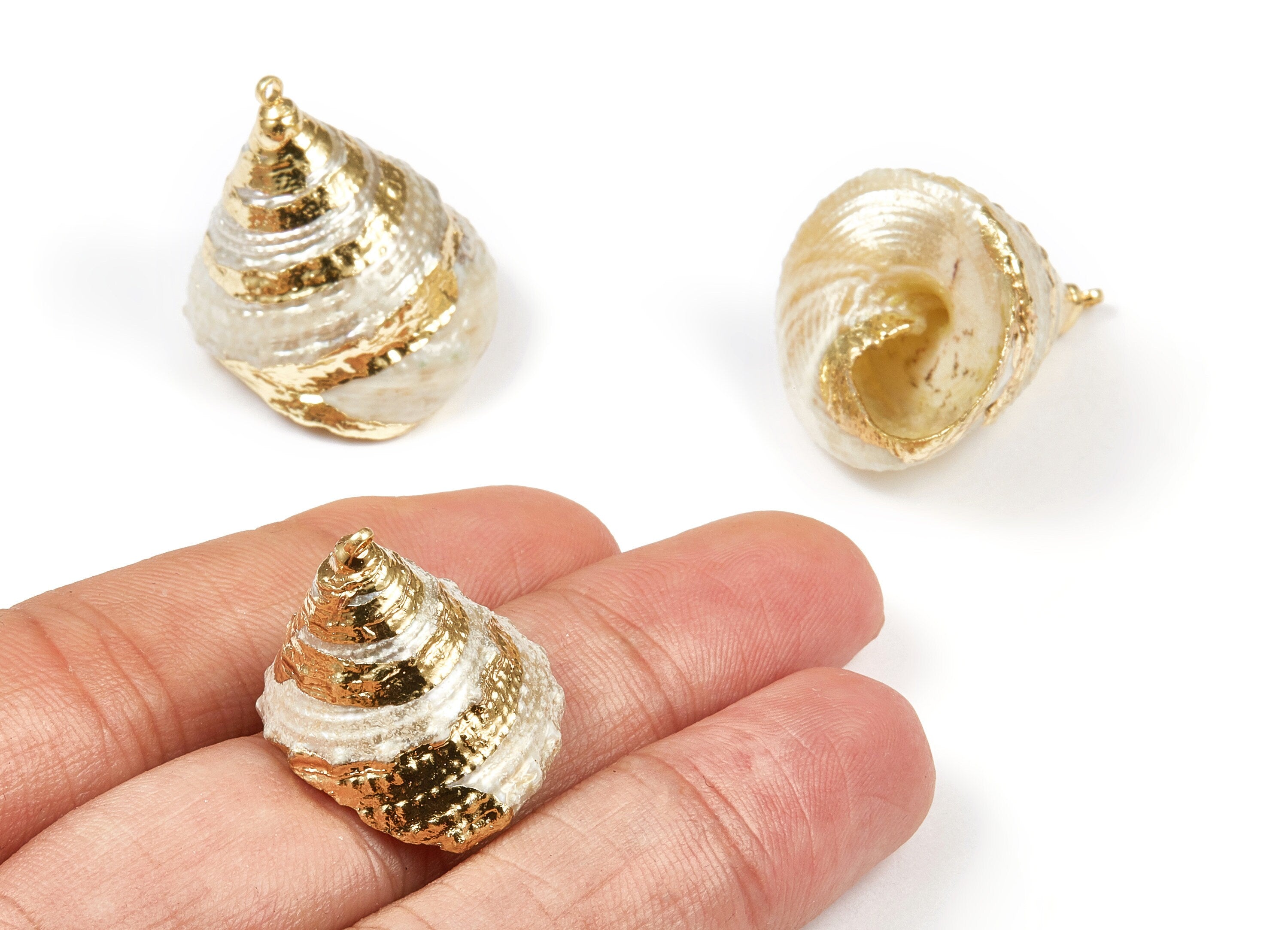 Cone Seashell Charms - Whelk Seashell Pendant - Natural Seashell Earrings - 1 Hole - 23.21x28.74x22.7mm - SF1072 - DOMEDBAZAAR