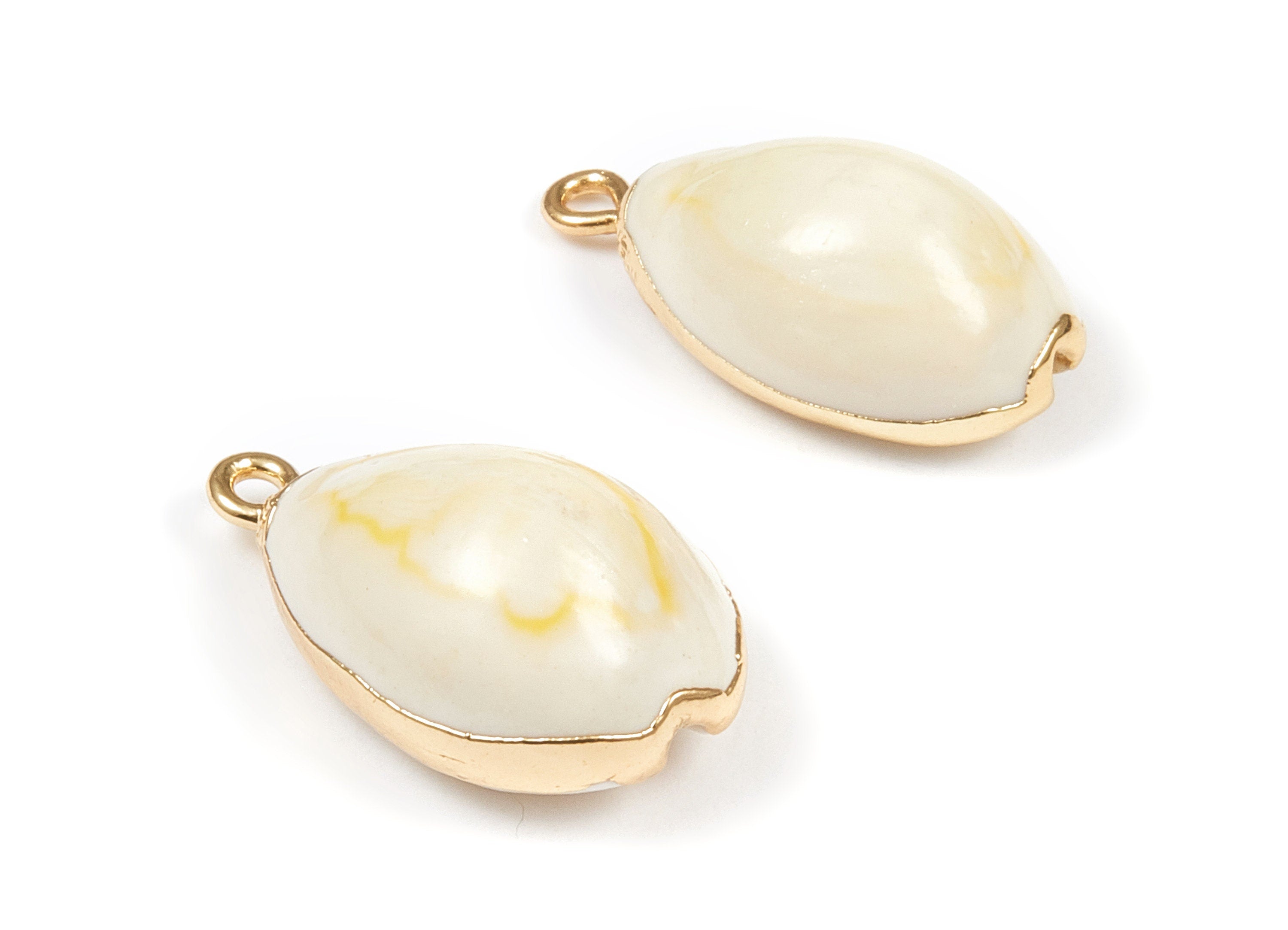 Cowrie Seashell Charms - Mussel Shell Earrings and Pendant - Gold Tone Plated Earrings - 1 Hole - 23.58x13.15x8.87mm - SF1038 - DOMEDBAZAAR
