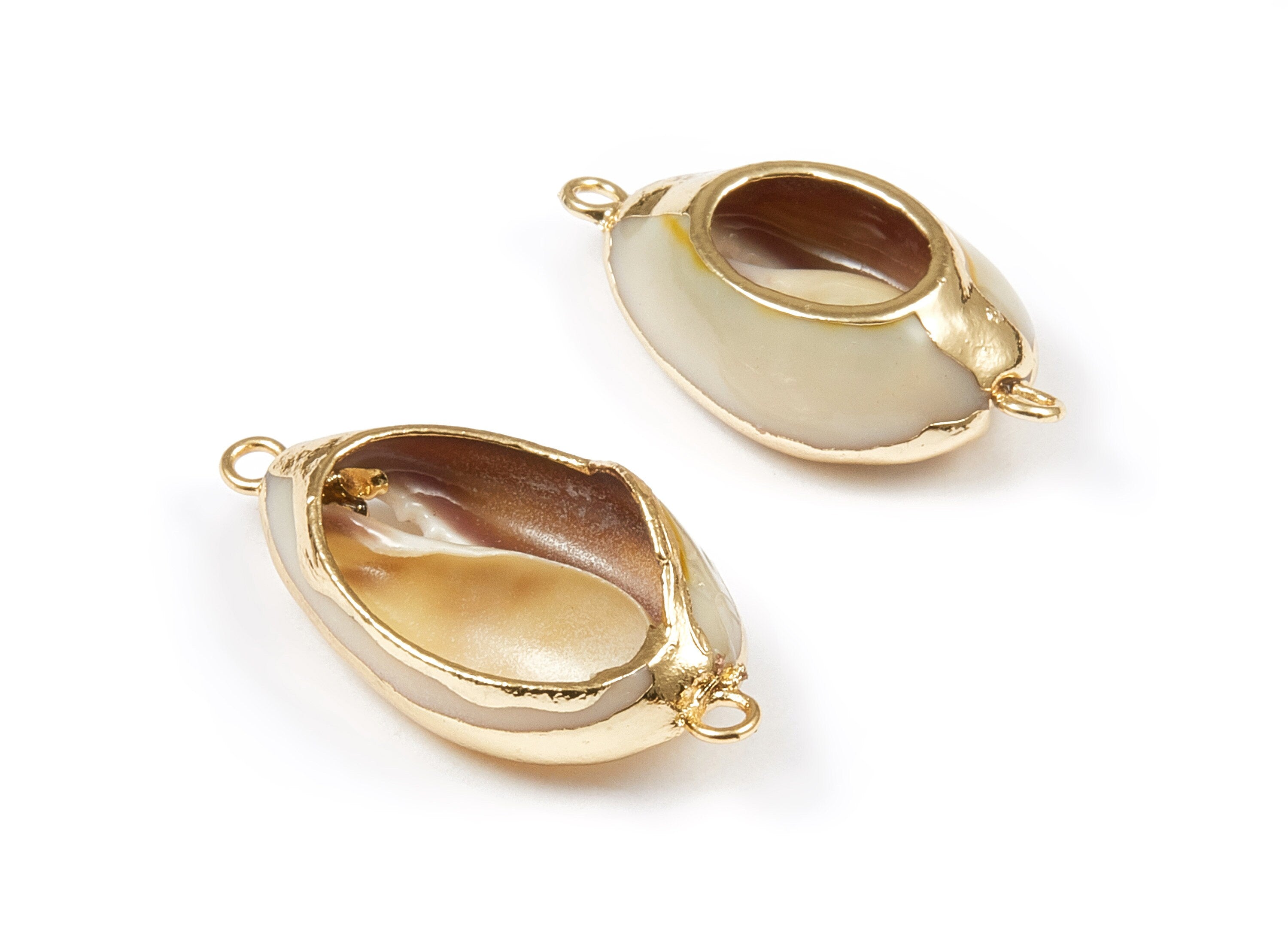 Open Cowrie Connectors - Cut Open Mussel Seashell Pendant - Natural Seashell Earrings - 2 Holes - 24.57x12.58x8.15mm - SF1023 - DOMEDBAZAAR