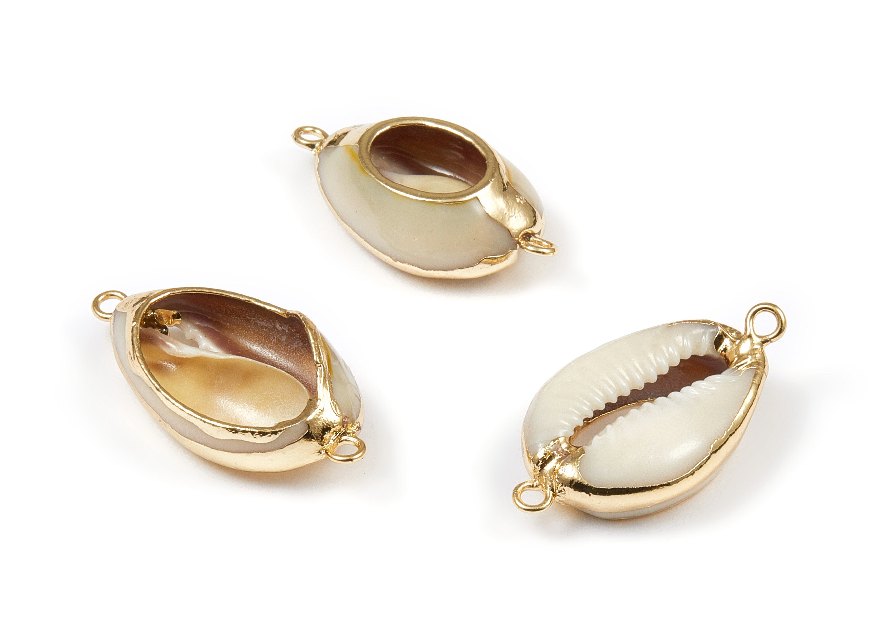 Open Cowrie Connectors - Cut Open Mussel Seashell Pendant - Natural Seashell Earrings - 2 Holes - 24.57x12.58x8.15mm - SF1023 - DOMEDBAZAAR