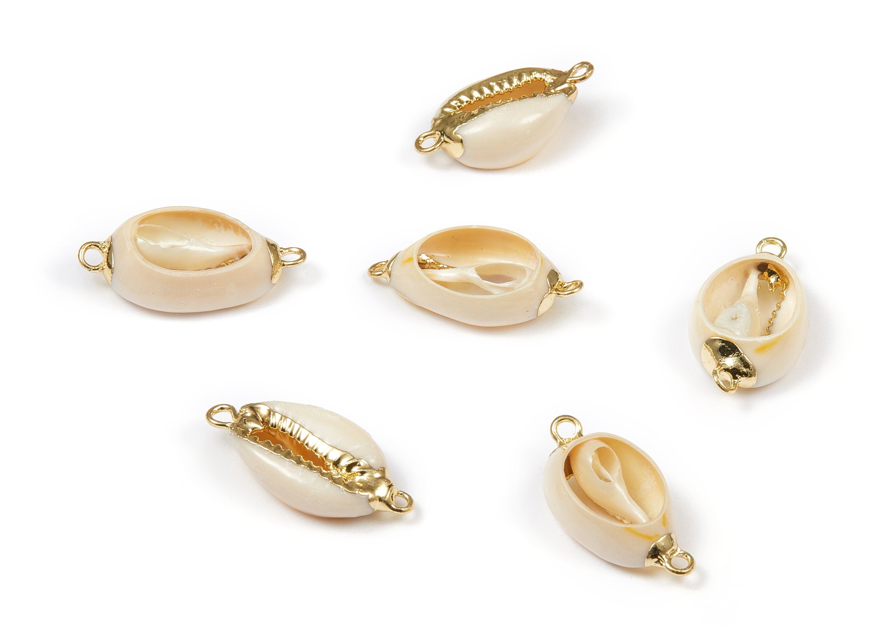 Open Cowrie Connector - Cut Open Mussel Seashell Earrings and Pendant - Natural Seashell Earrings - 2 Holes - 25.58x12.71x4.02mm - SF1058 - DOMEDBAZAAR