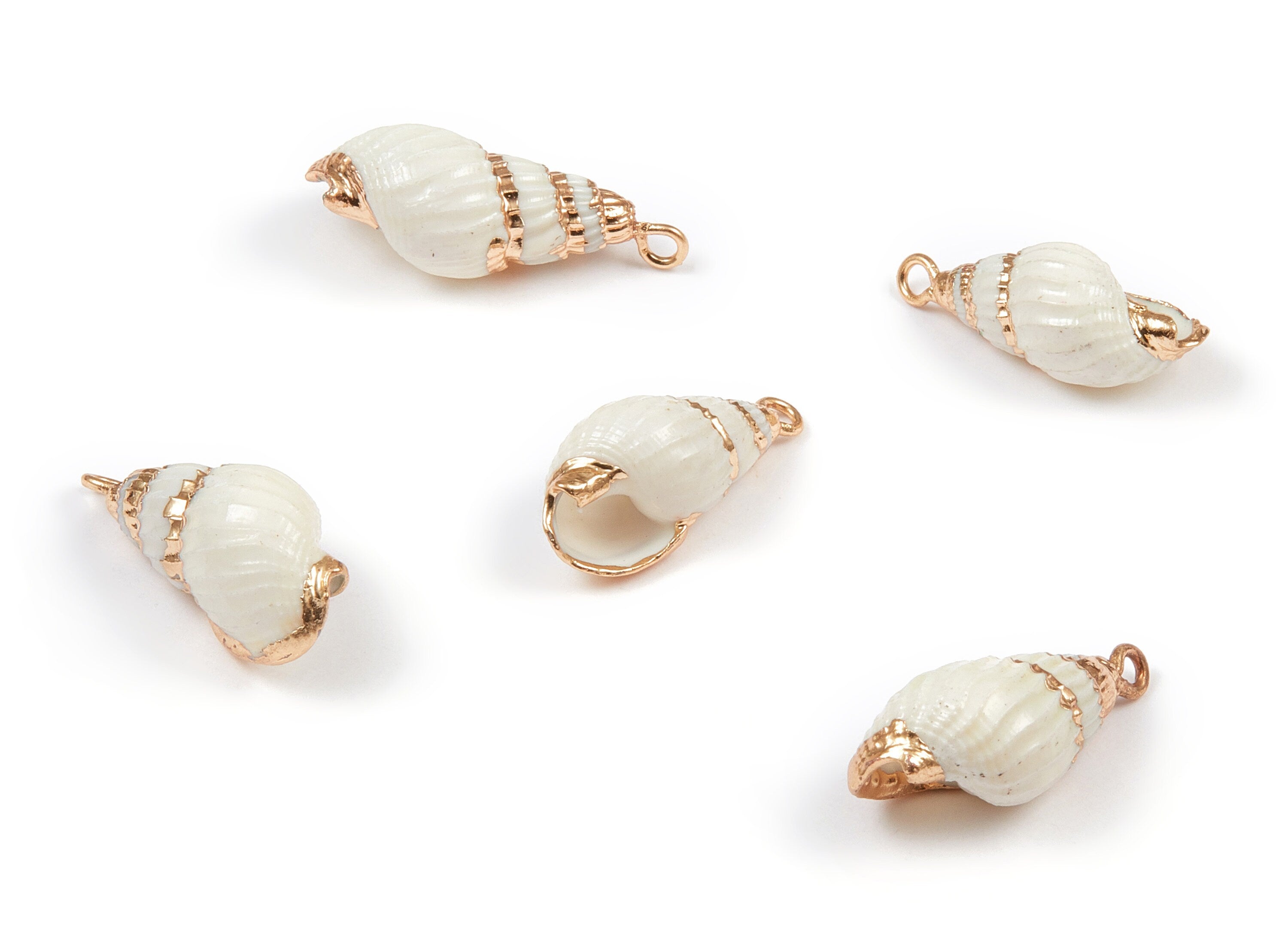 Whelk Seashell Charms - Natural Seashell Earrings and Pendant - Gold Tone Plated Earrings - 1 Hole - 23.6x10.58x9.21mm - SF1028 - DOMEDBAZAAR