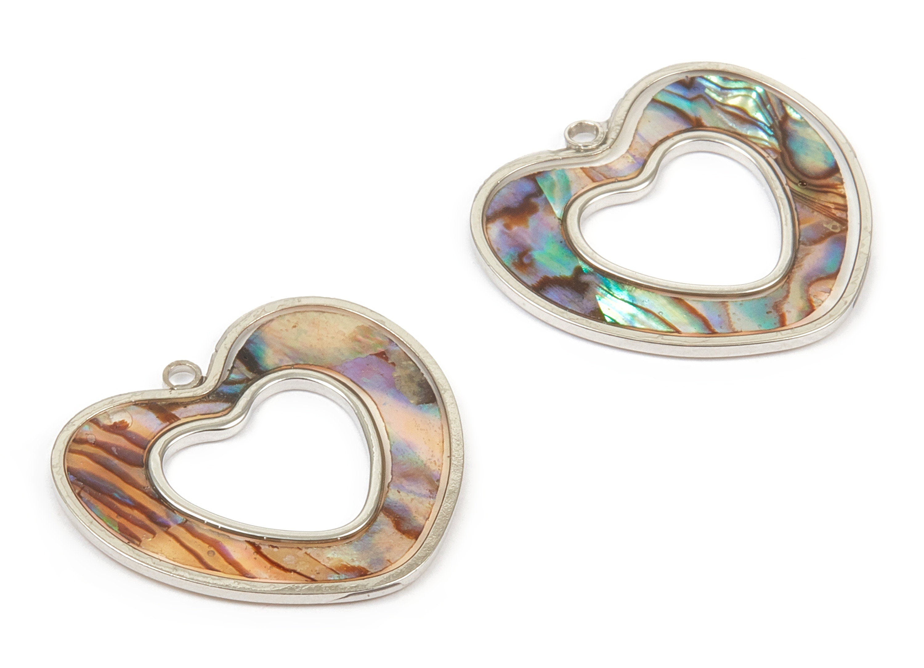 Abalone Shell Heart Charms - Natural Abalone Shell Heart Earrings - Abalone Shell Necklace Pendant - 1 Hole - 27.63x25.18x1.26mm - SF1107 - DOMEDBAZAAR