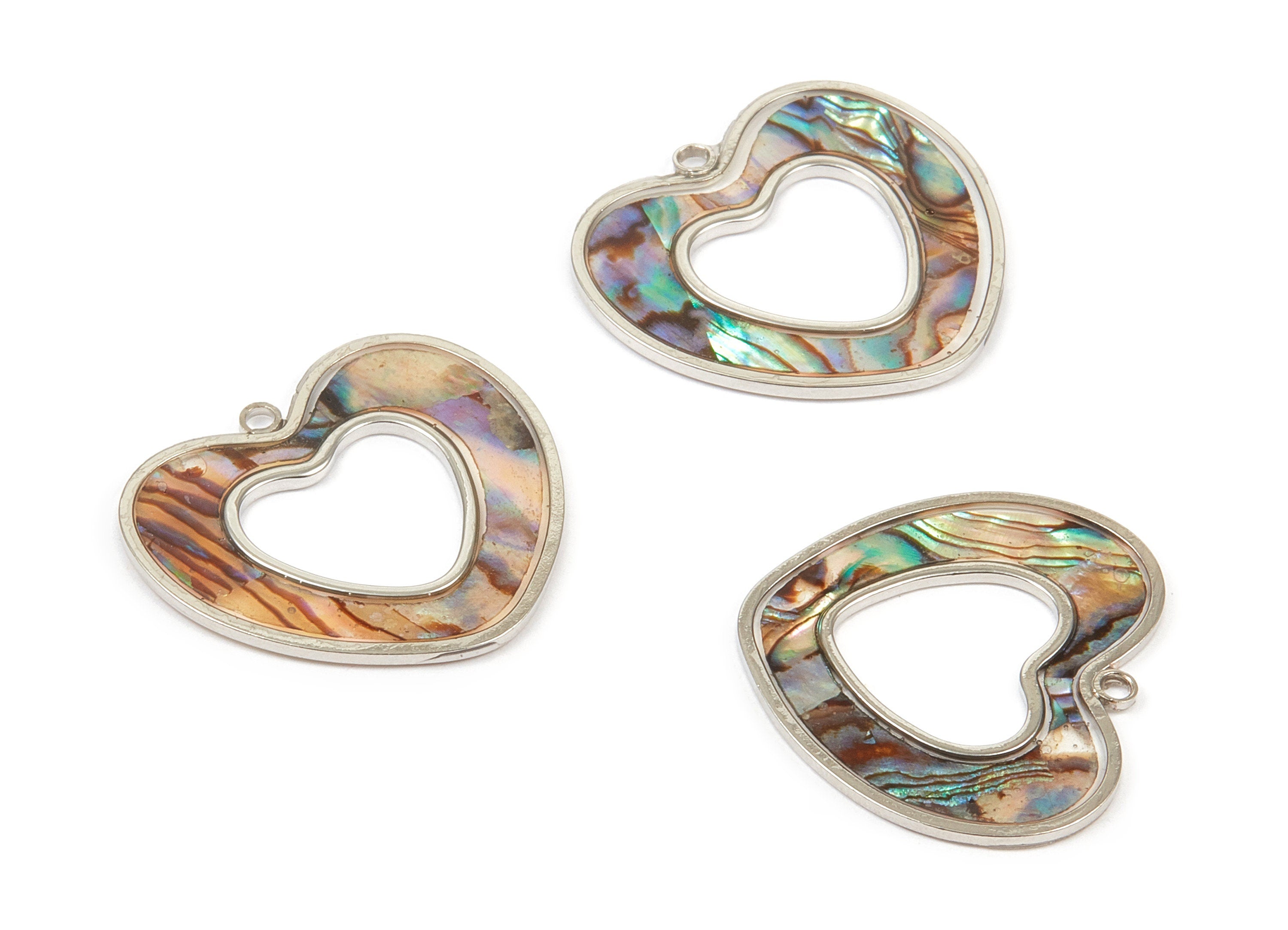 Abalone Shell Heart Charms - Natural Abalone Shell Heart Earrings - Abalone Shell Necklace Pendant - 1 Hole - 27.63x25.18x1.26mm - SF1107 - DOMEDBAZAAR