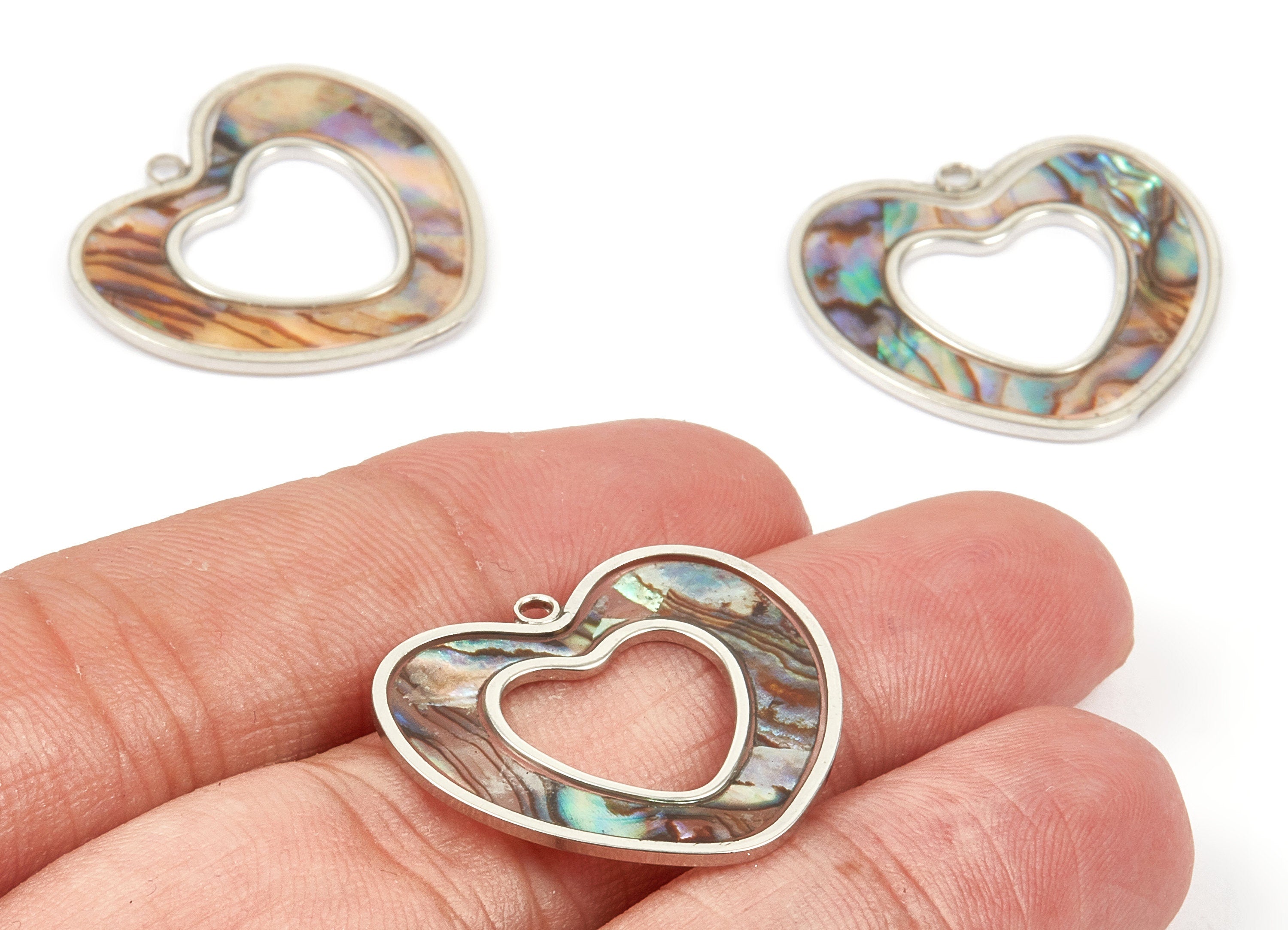 Abalone Shell Heart Charms - Natural Abalone Shell Heart Earrings - Abalone Shell Necklace Pendant - 1 Hole - 27.63x25.18x1.26mm - SF1107 - DOMEDBAZAAR