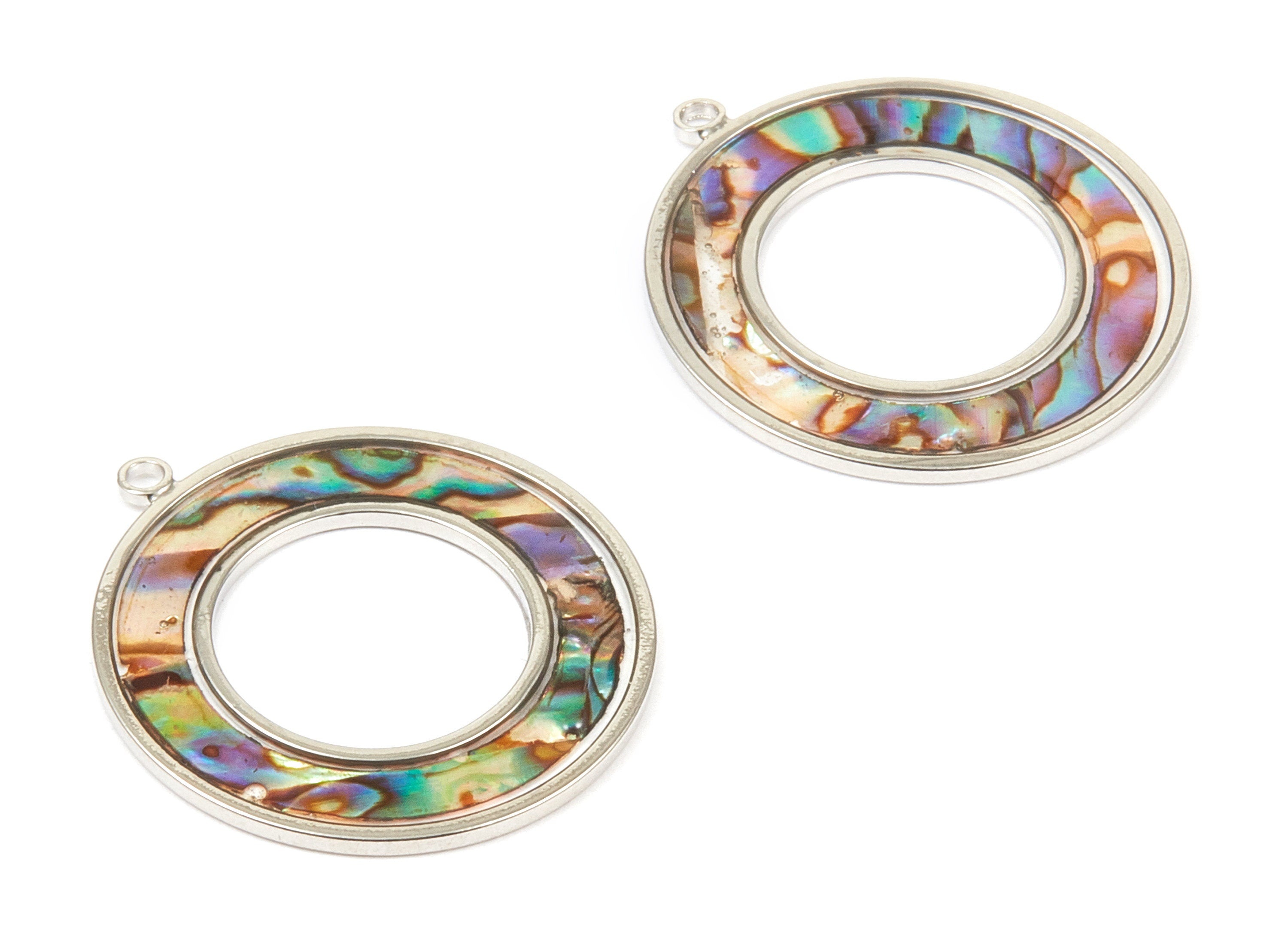 Abalone Shell Circle Charms - Natural Abalone Shell Circle Earrings - Abalone Shell Necklace Pendant - 1 Hole - 27.63x25.18x1.26mm - SF1111 - DOMEDBAZAAR