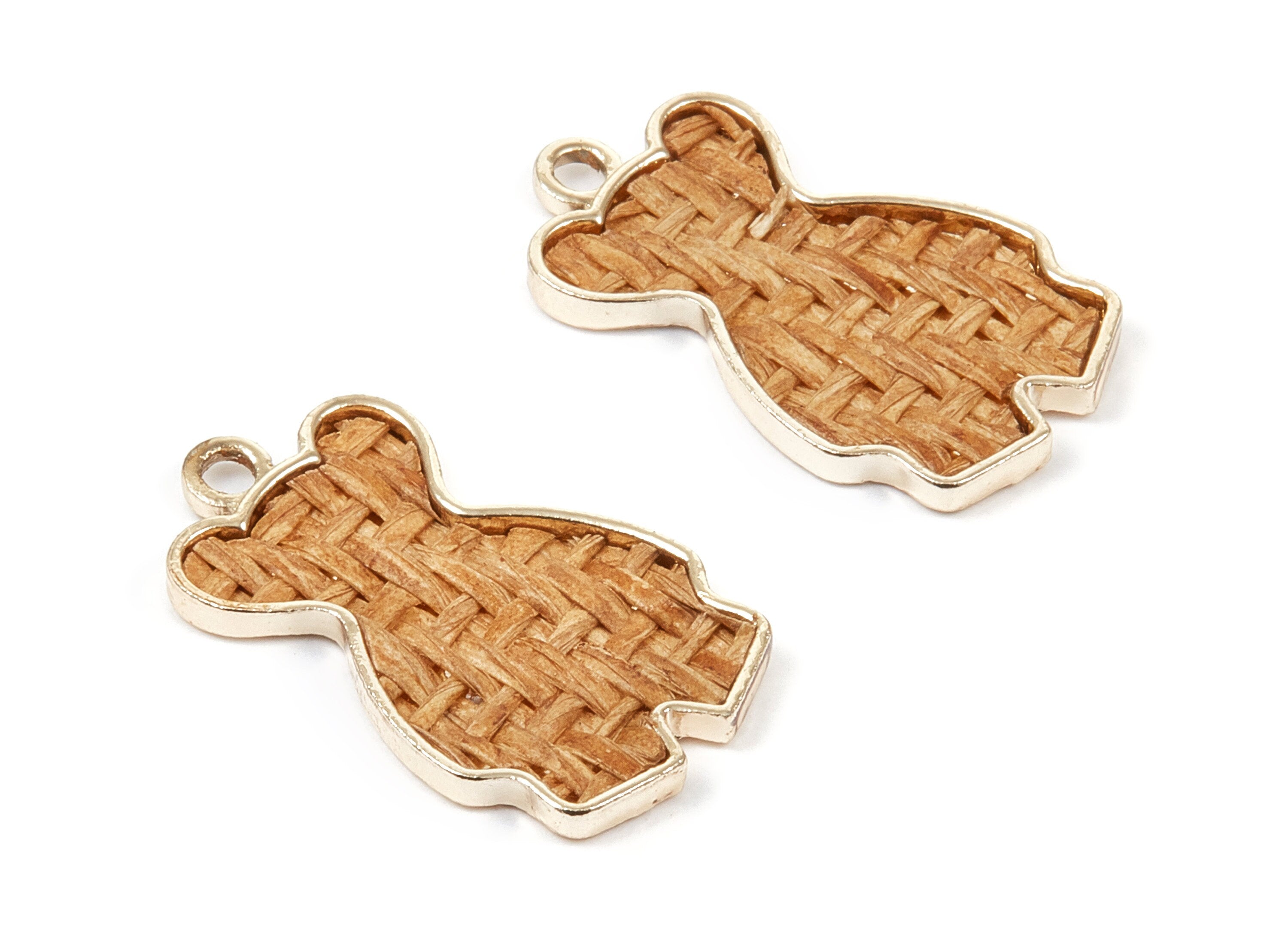 Handwoven Bear Rattan Charms - Alloy Bear Earrings and Pendant - Handwoven Alloy Earrings - Gold Tone Plated - 30.56x18.24x2.52mm - RT1269 - DOMEDBAZAAR
