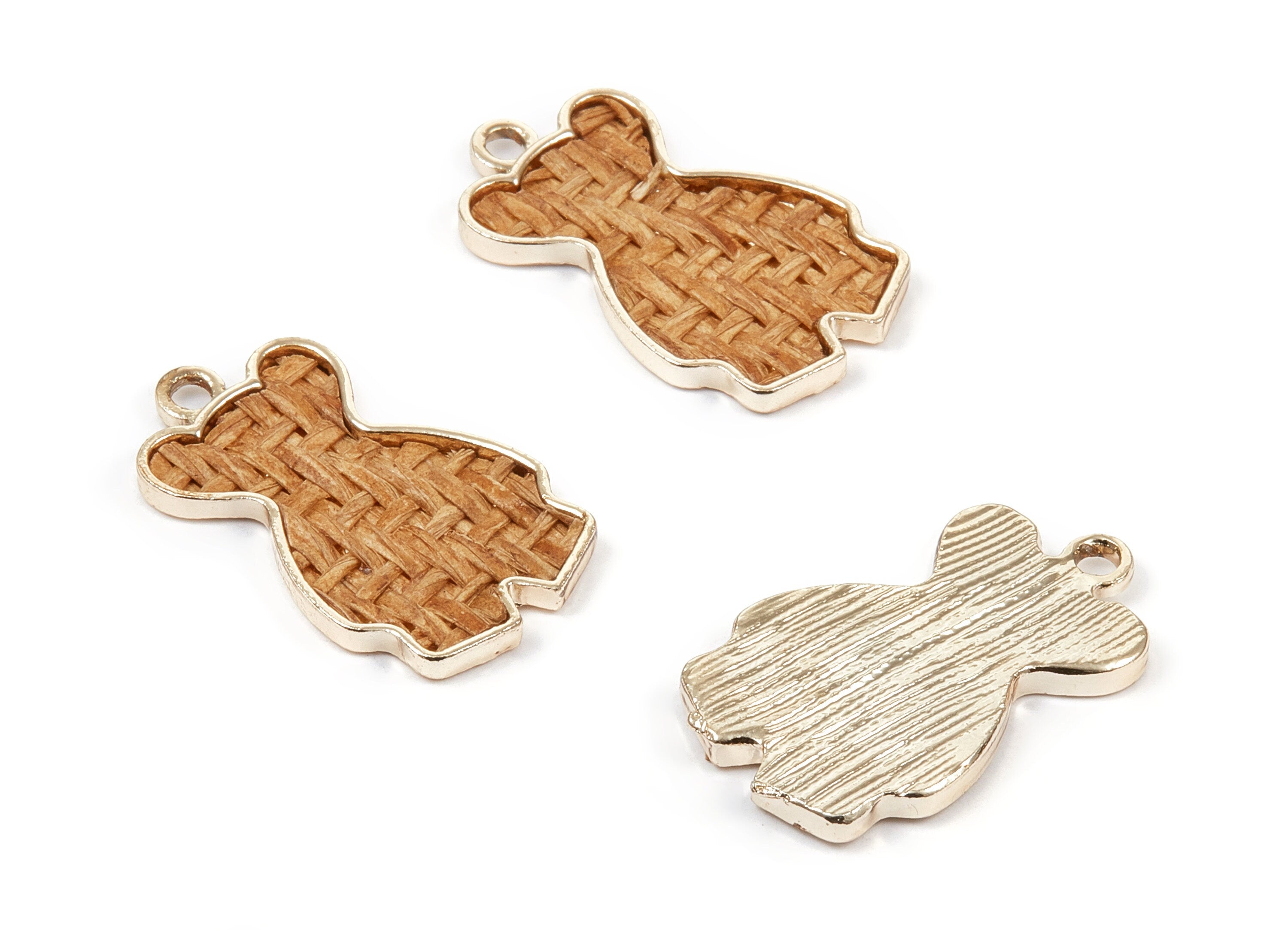 Handwoven Bear Rattan Charms - Alloy Bear Earrings and Pendant - Handwoven Alloy Earrings - Gold Tone Plated - 30.56x18.24x2.52mm - RT1269 - DOMEDBAZAAR