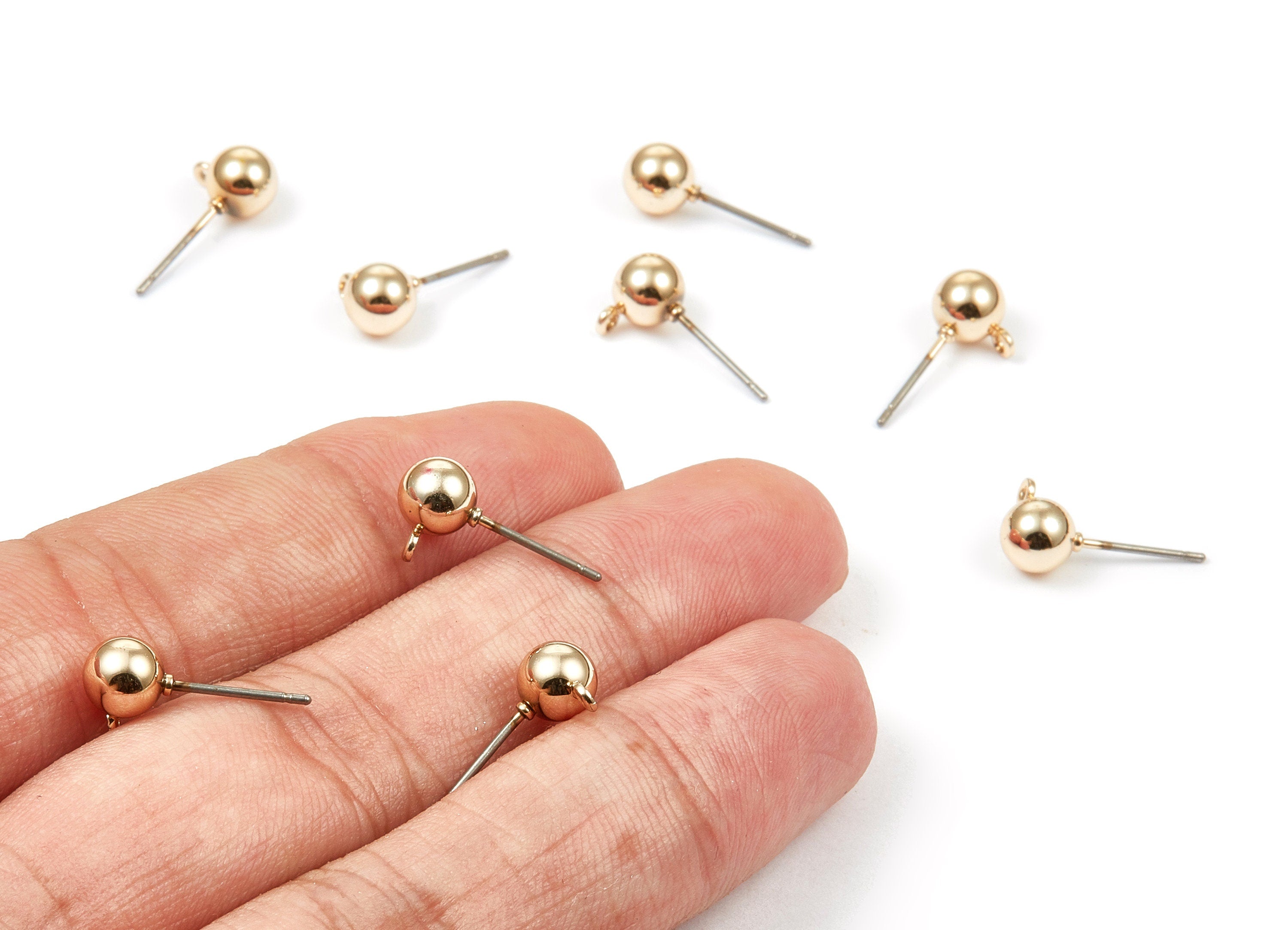 Alloy Ball Earring Stud - Zinc Alloy Ball Earring Post - Gold Tone Plated - Earring Findings - Jewelry Supplies - 8.47x6.03mm - ZZ1348 - DOMEDBAZAAR