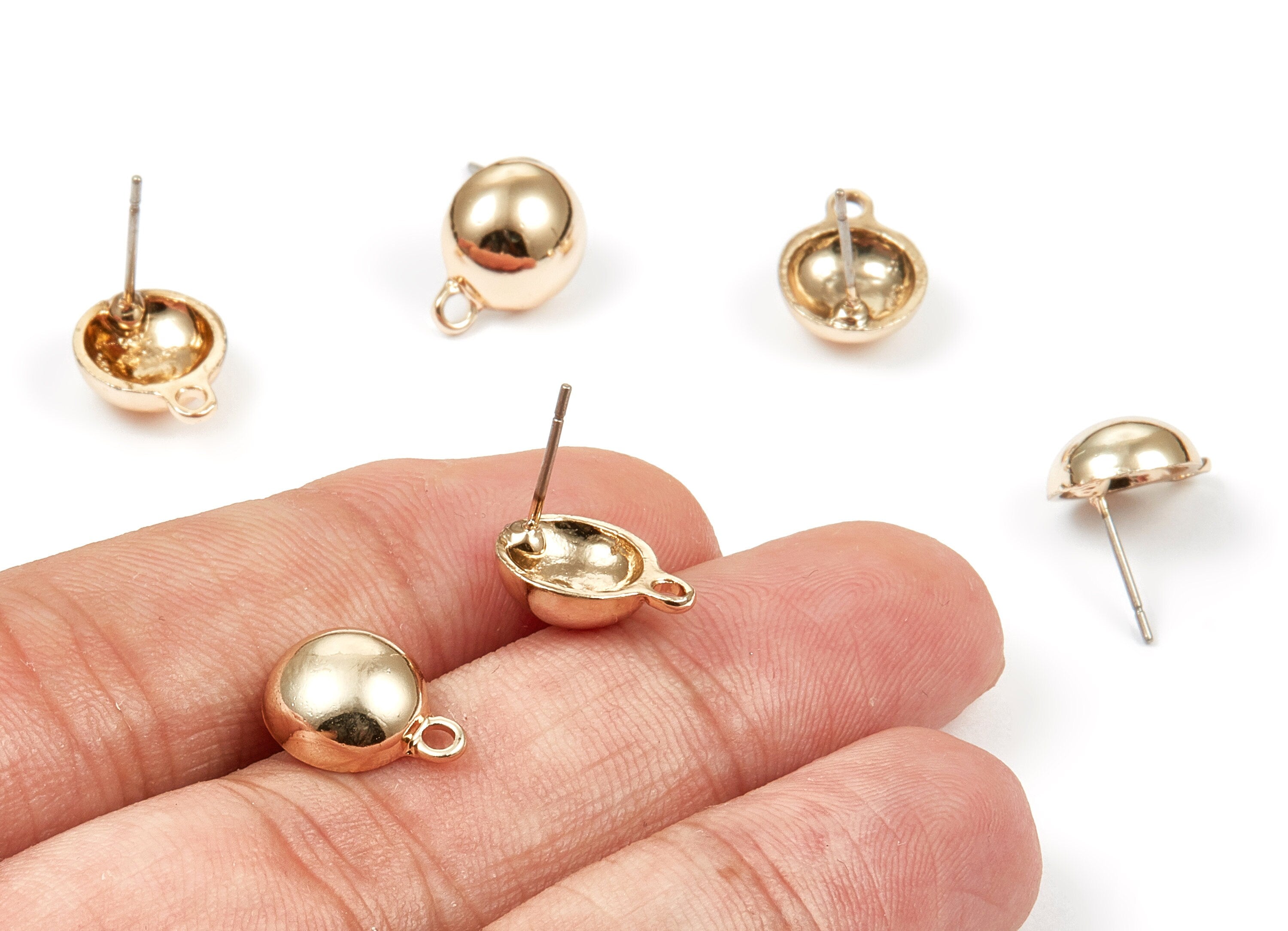 Alloy Semi Ball Earring Stud - Zinc Alloy Semi Ball Earring Post - Gold Tone Plated - Earring Findings - 13.98x6.98mm - ZZ1353 - DOMEDBAZAAR