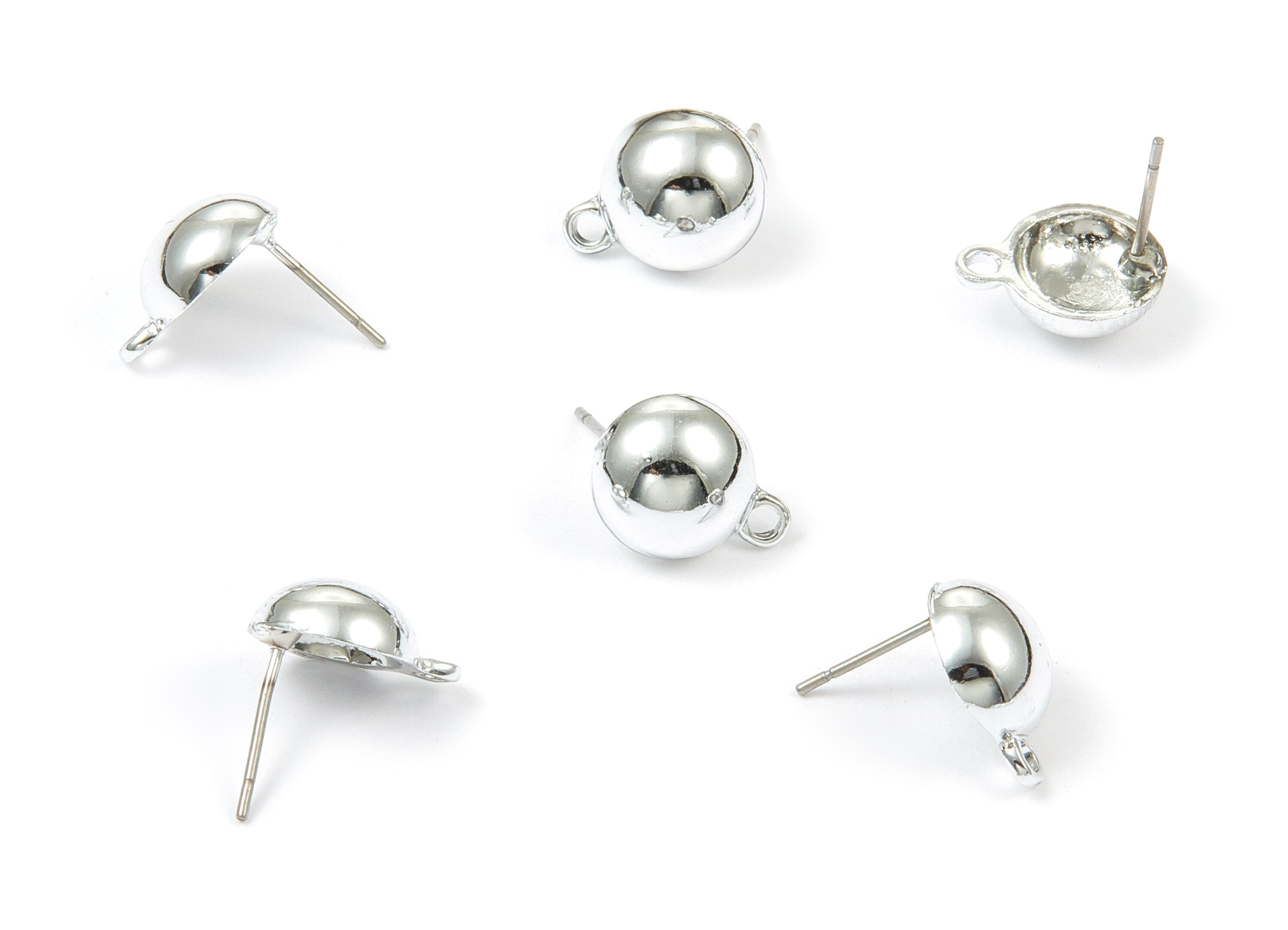 Alloy Semi Ball Earring Stud - Zinc Alloy Semi Ball Earring Post - Silver Tone Plated - Earring Findings - 12.76x9.87mm - ZZ1354 - DOMEDBAZAAR